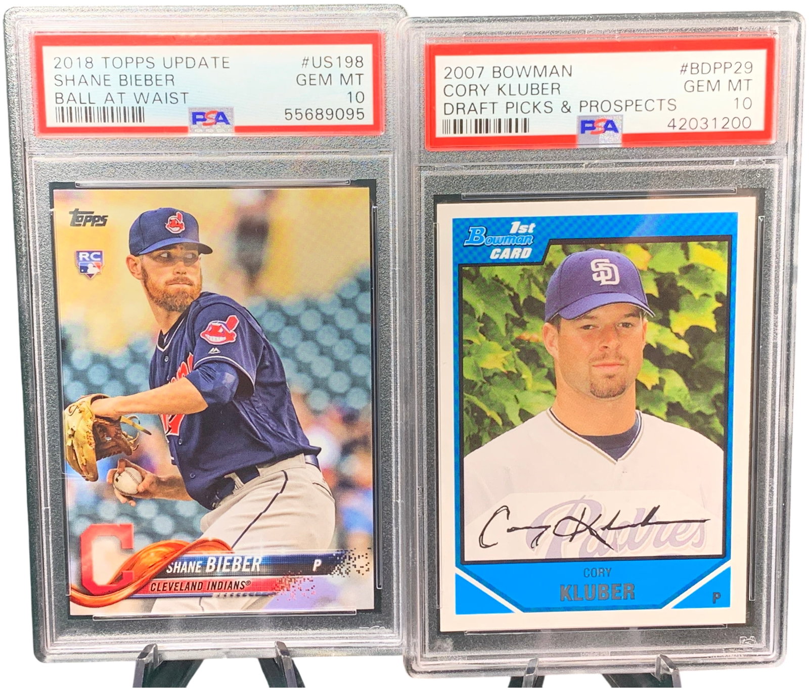 PSA 10 Gem Mint Graded Baseball Cards: 2018 Topps Update Shane Bieber and 2007 Bowman Cory Kluber (1 of 5)