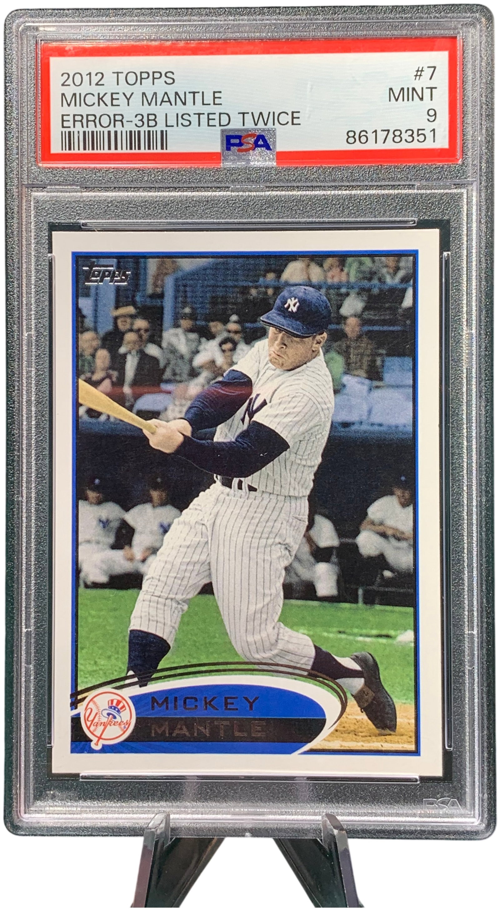 2012 Topps Mickey Mantle #7 Error Variant 3B Listed Twice PSA MINT 9 (1 of 3)