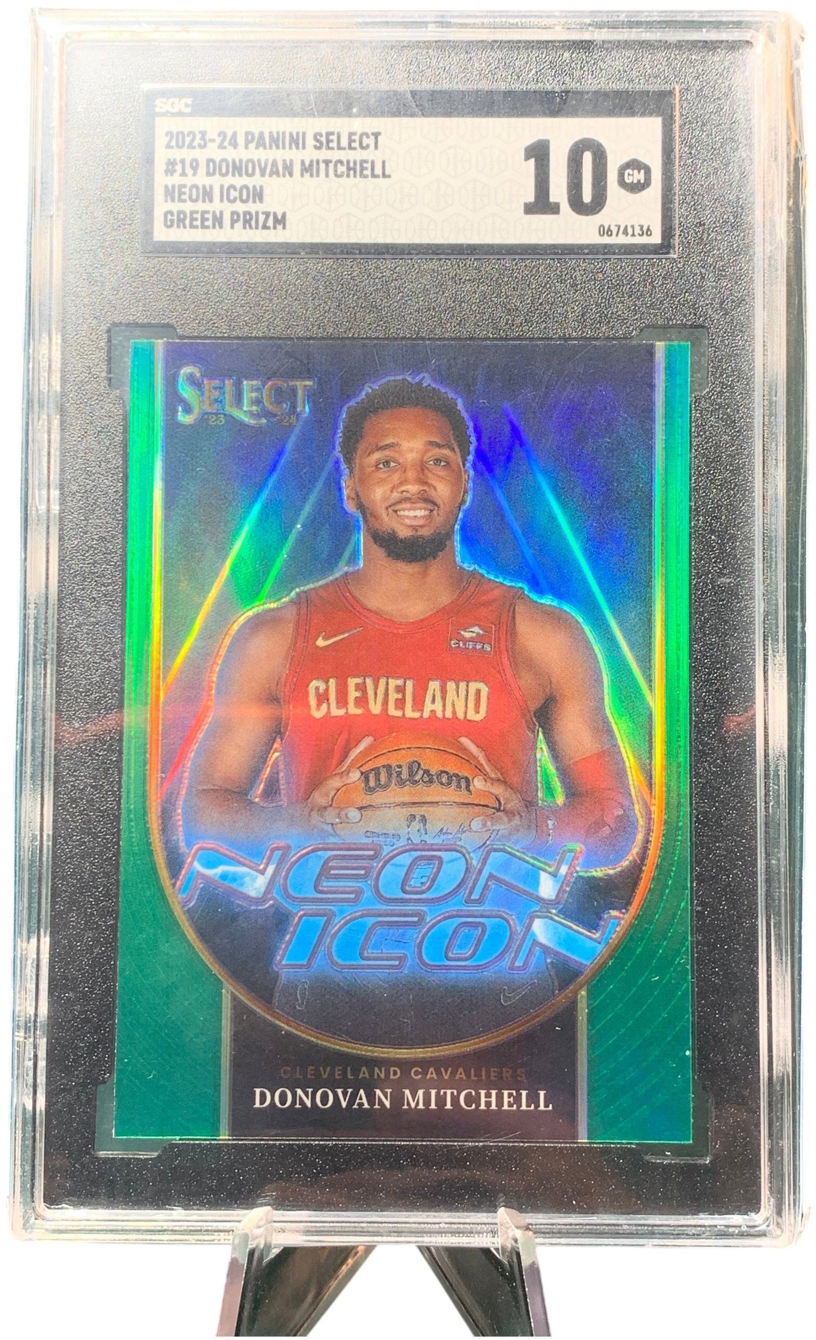 2023-24 Panini Select Donovan Mitchell Neon Icon Green Prizm SGC 10 Gem Mint #19 (1 of 3)