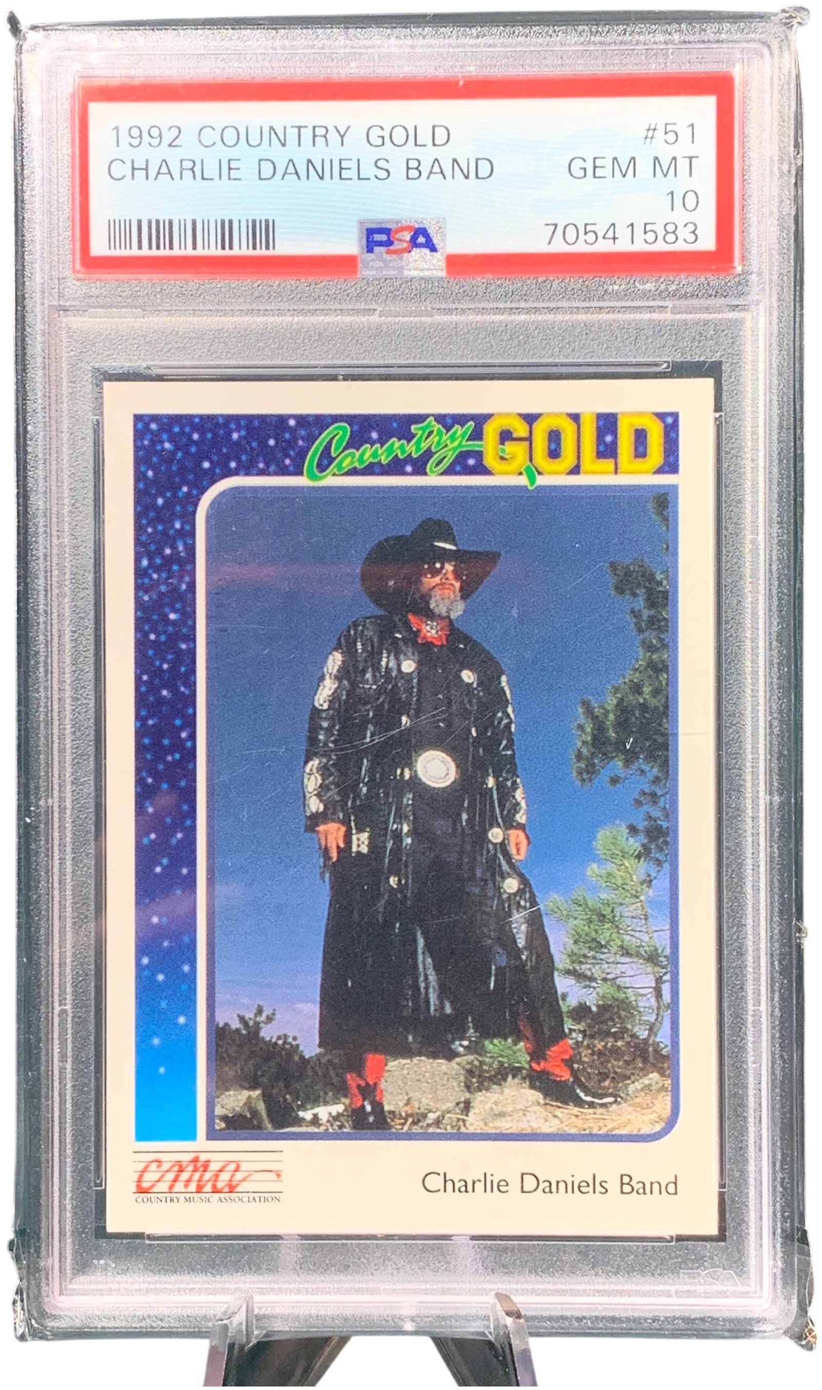 1992 CMA Country Gold Charlie Daniels Band PSA 10 Card: This 1992 Sterling Cards Country Gold trading card features the Charlie Daniels Band and is professionally graded PSA Gem MT 10. Burns in-house shipping is available. Pickup is Thursday, May 28 from 1