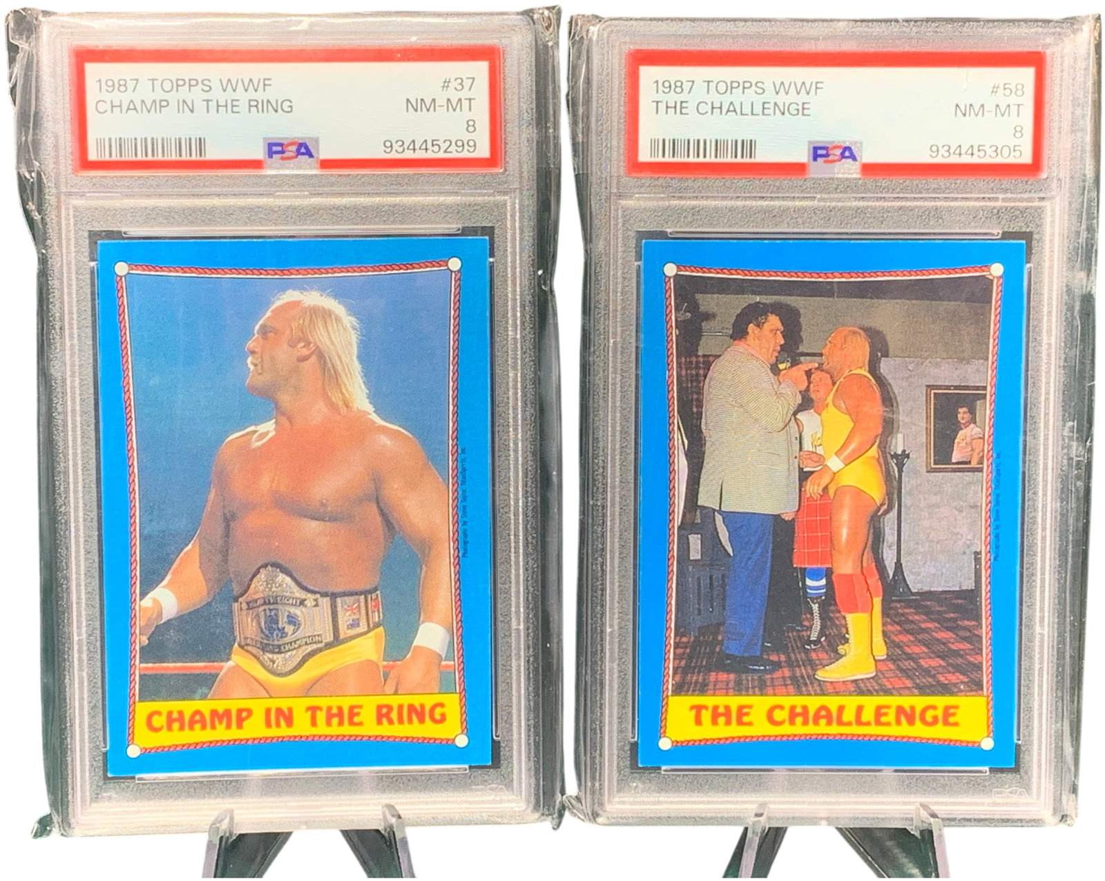 A Pair of 1987 Topps WWF Trading Cards Hulk Hogan #37 and #58 Both PSA 8 NM-MT (1 of 5)