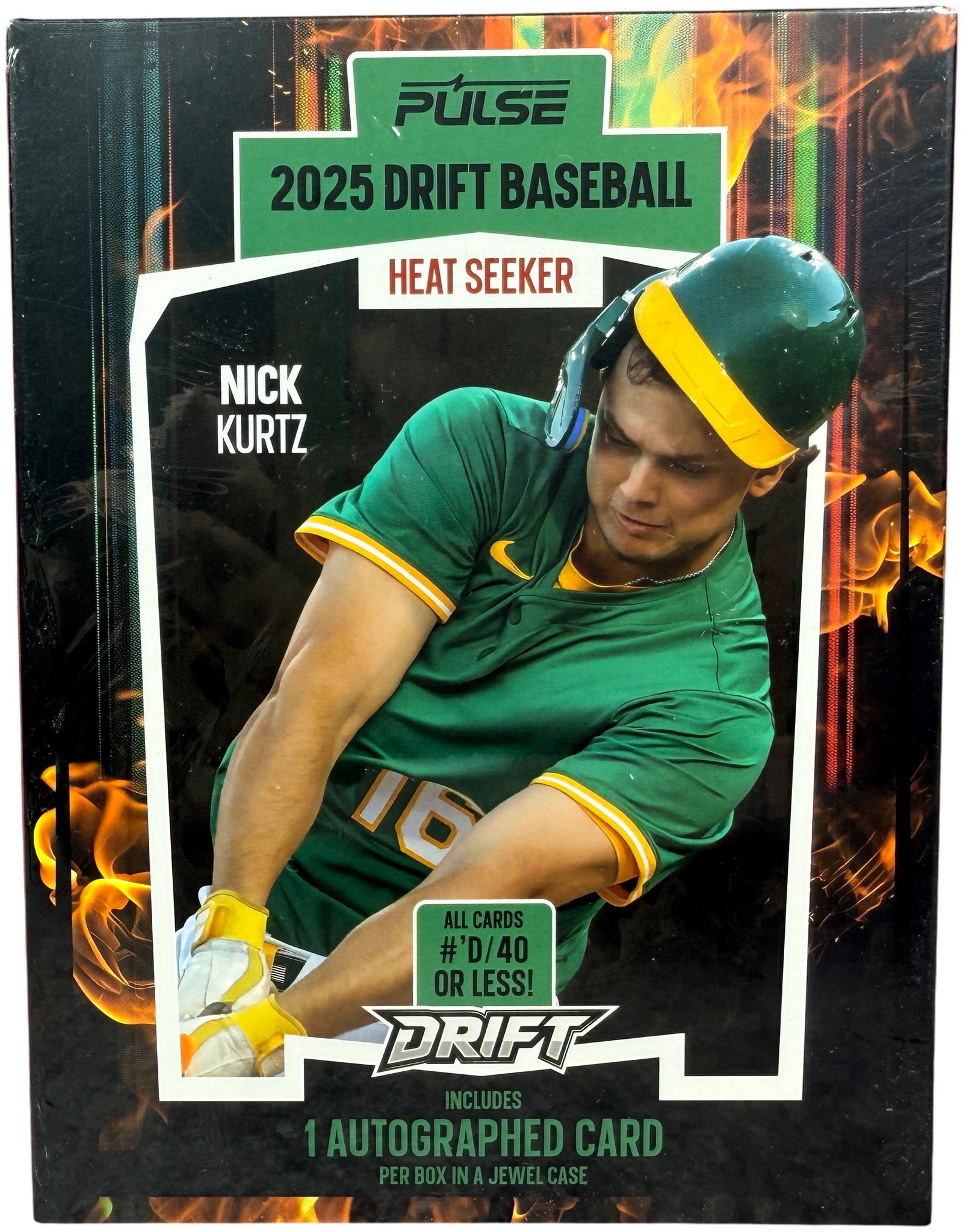 2025 Pulse Drift Baseball Heat Seeker Edition Factory Sealed Box 1 Autograph: This is a factory-sealed box of 2025 Pulse Drift Baseball Heat Seeker Edition trading cards. The box is manufactured by Pulse Trading Cards, LLC and contains An autographed card. A primary feature of 