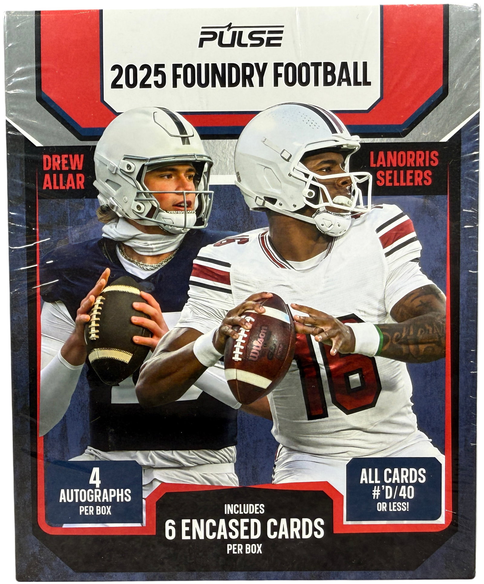 2025 Pulse Foundry Football Hobby Box: A factory-sealed hobby box of 2025 Pulse Foundry Football cards. This premium release from Pulse Trading Cards features an encased format where all six cards in the box are provided in individual prot