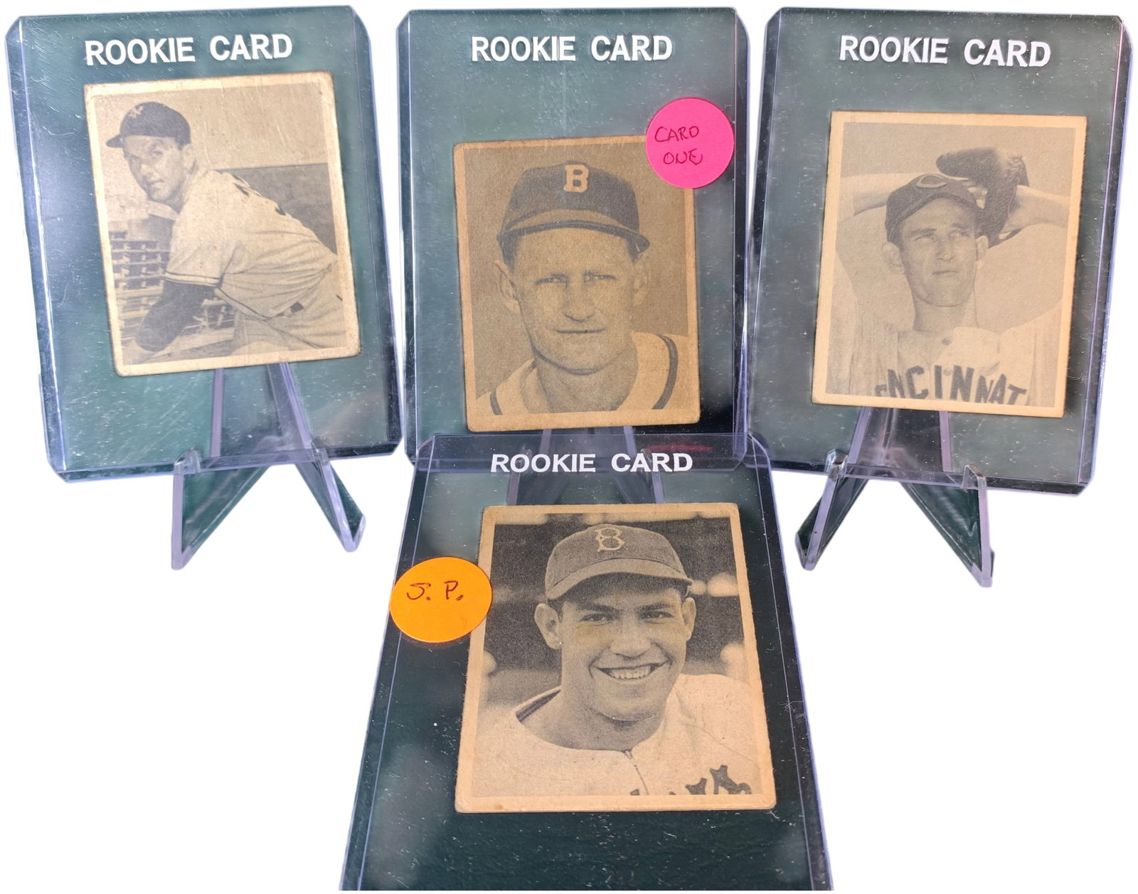 A Collection of Four 1948 Bowman Baseball Cards Including Card Number 1 Bob Elliott (1 of 9)