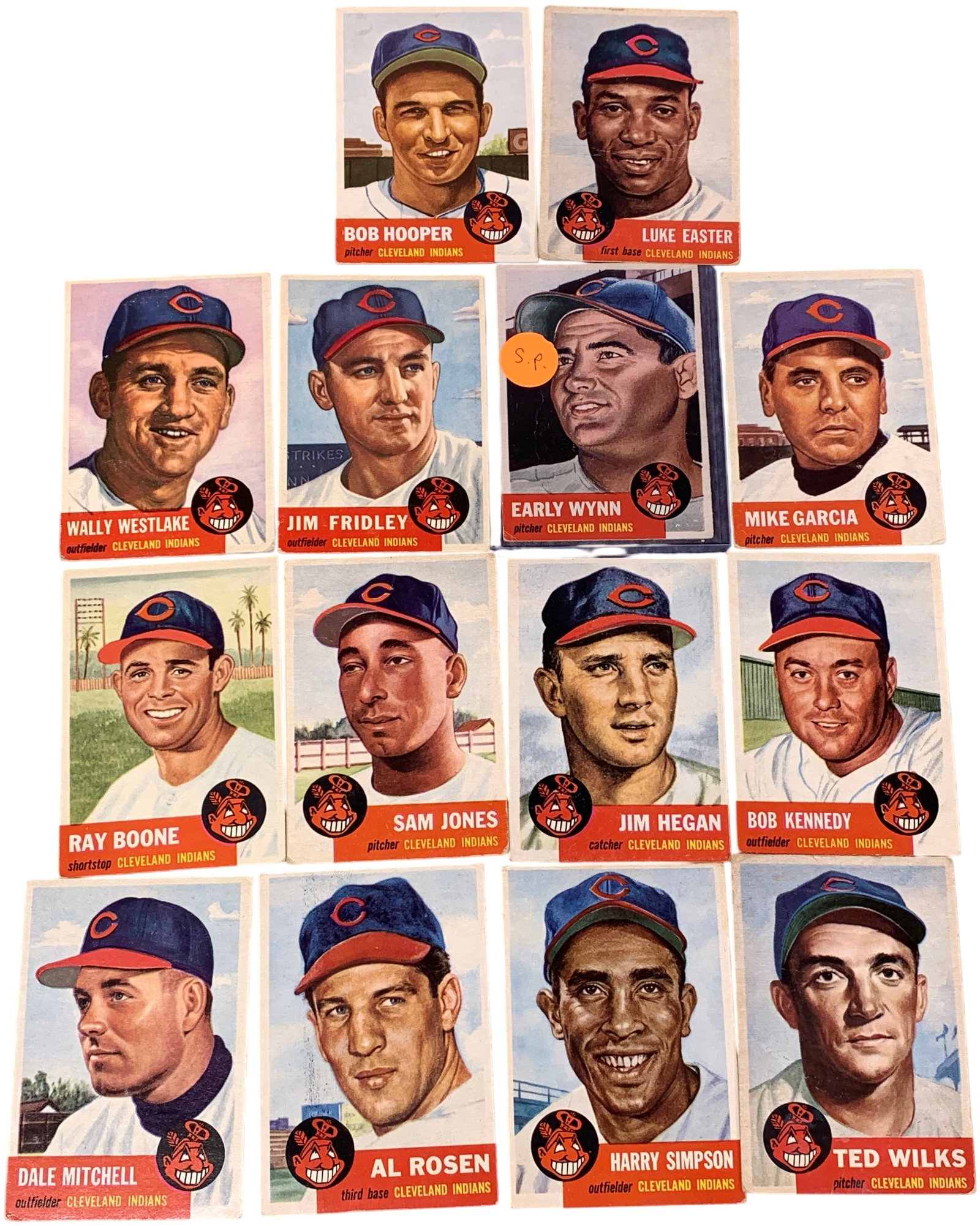 A Collection of 1953 Topps Cleveland Indians Baseball Cards Including Early Wynn Hall of Fame (1 of 20)