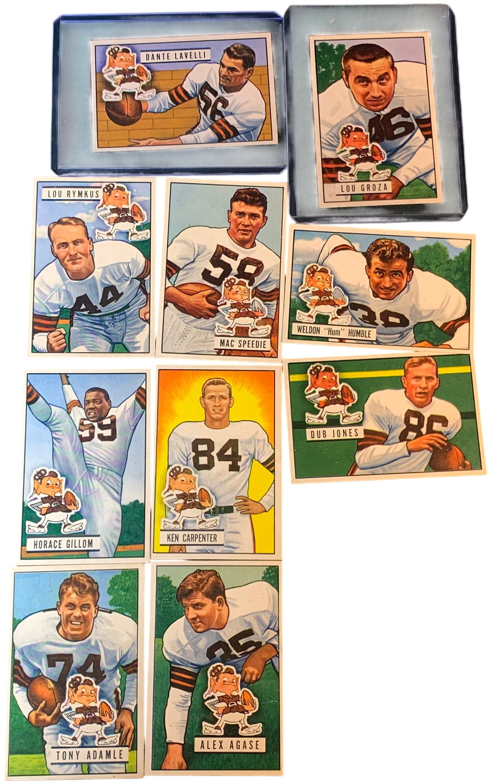 A Collection of Ten 1951 Bowman Football Cards Featuring Cleveland Browns Players Including Hall of (1 of 9)
