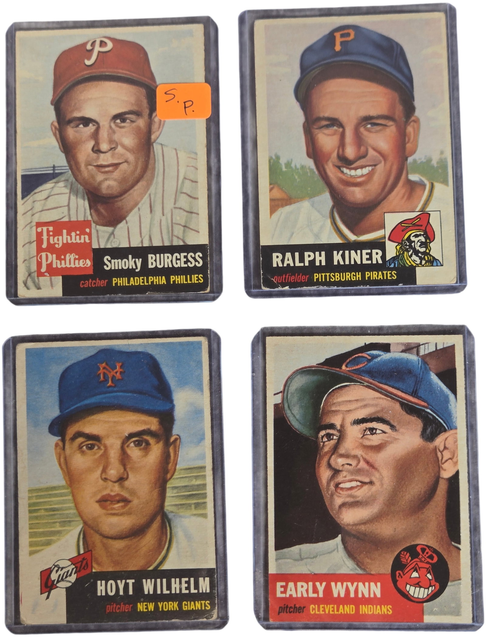 A Collection of Four 1953 Topps Baseball Cards Including Hall of Famers Ralph Kiner, Hoyt Wilhelm, (1 of 6)
