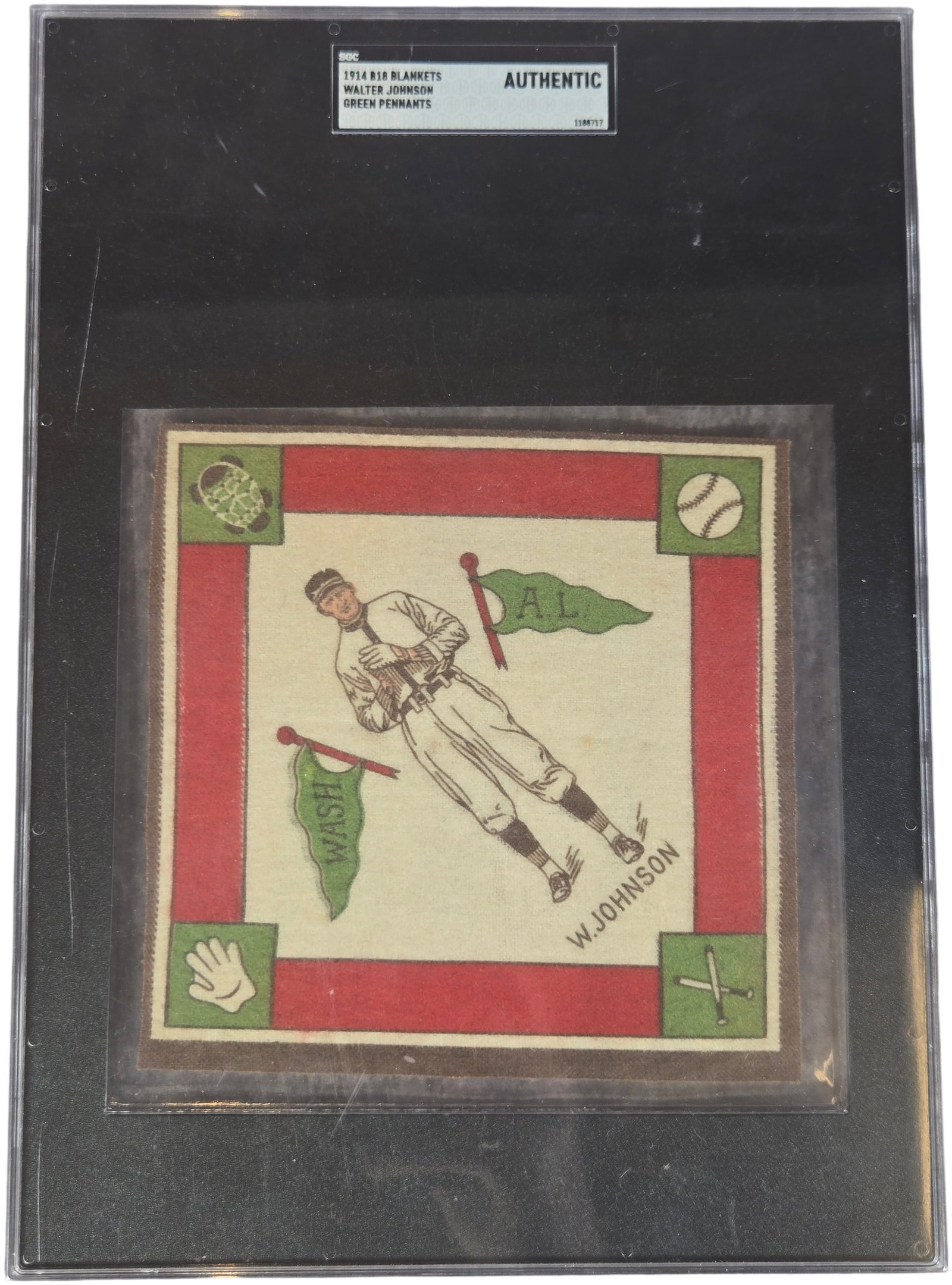 1914 B18 Tobacco Blanket Walter Johnson Green Pennants SGC Authentic (1 of 6)