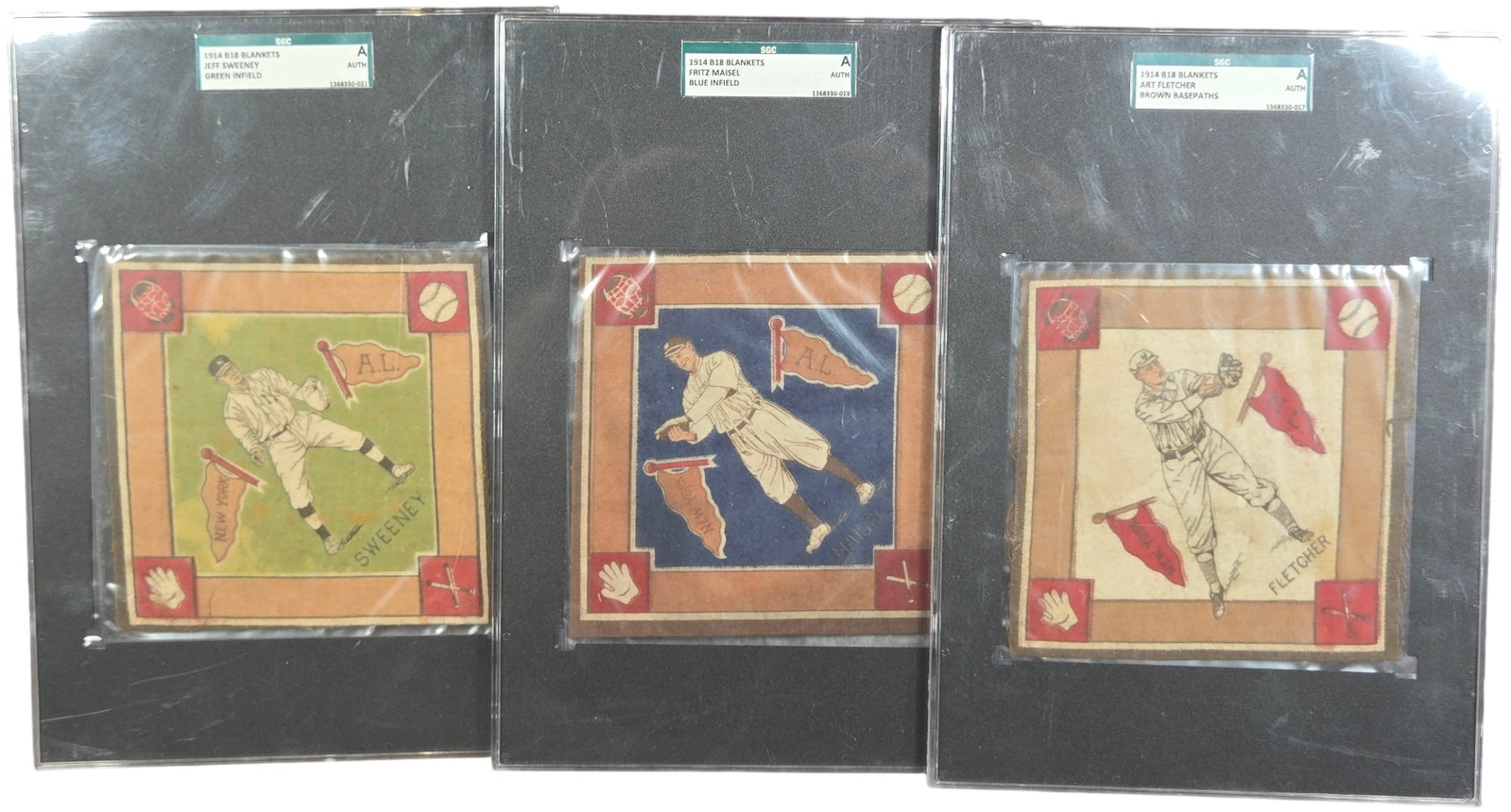 A Trio of 1914 B18 Baseball Felt Blankets Authenticated by SGC (1 of 15)