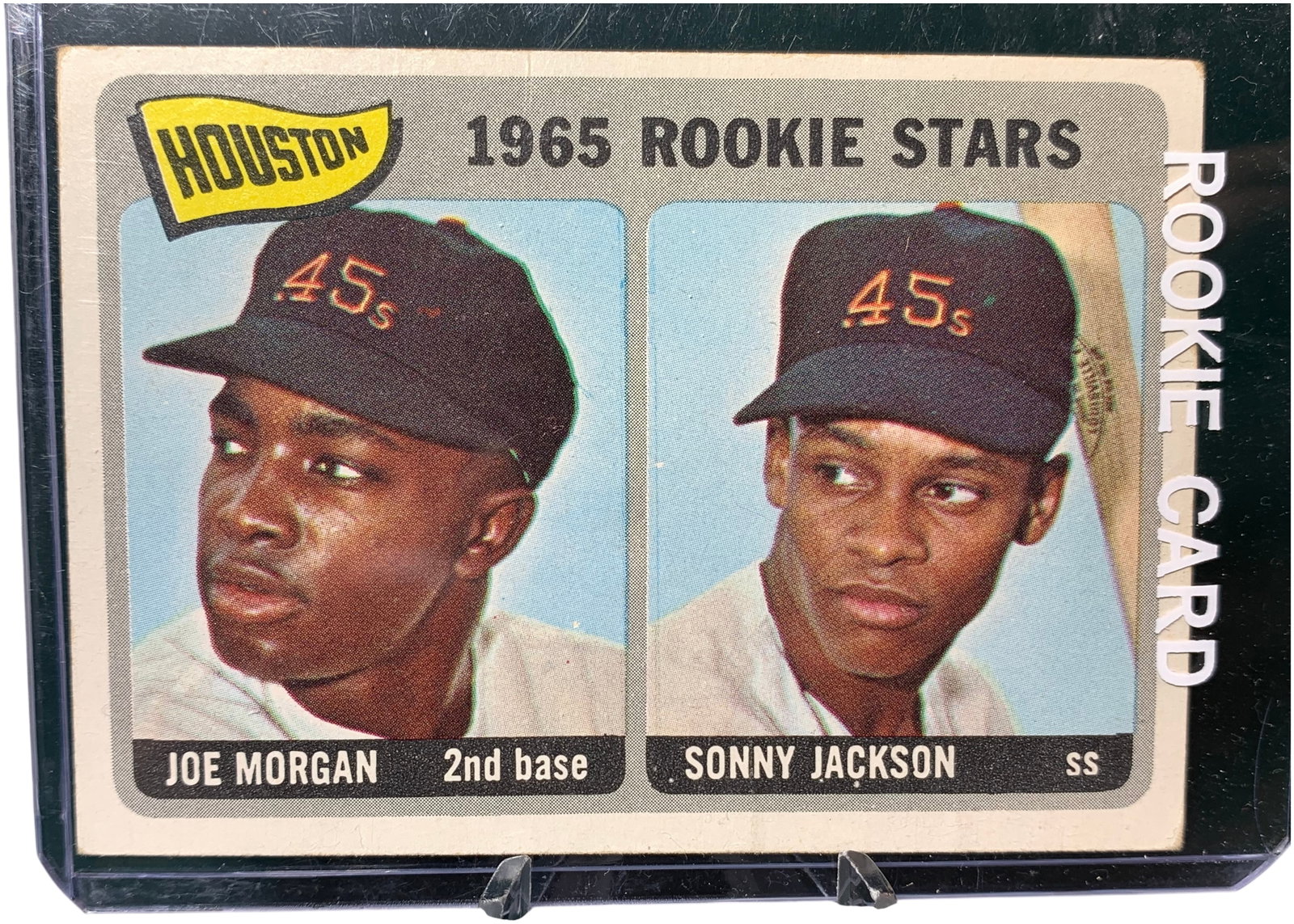 1965 Topps Joe Morgan Sonny Jackson Houston Rookie Stars Baseball Card #16: This is a 1965 Topps baseball card featuring Houston Rookie Stars Joe Morgan and Sonny Jackson, identified as card number 16 in the set. The card is the official rookie card for National Baseball Hall