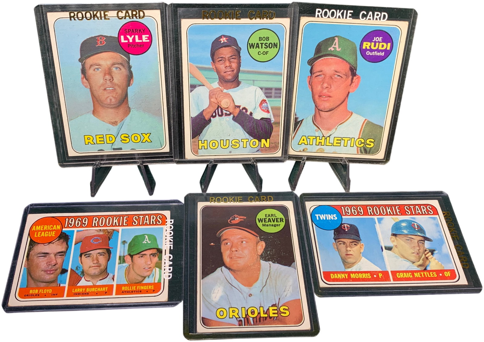 A Collection of Six 1969 Topps Baseball Rookie Cards Including Rollie Fingers (1 of 13)