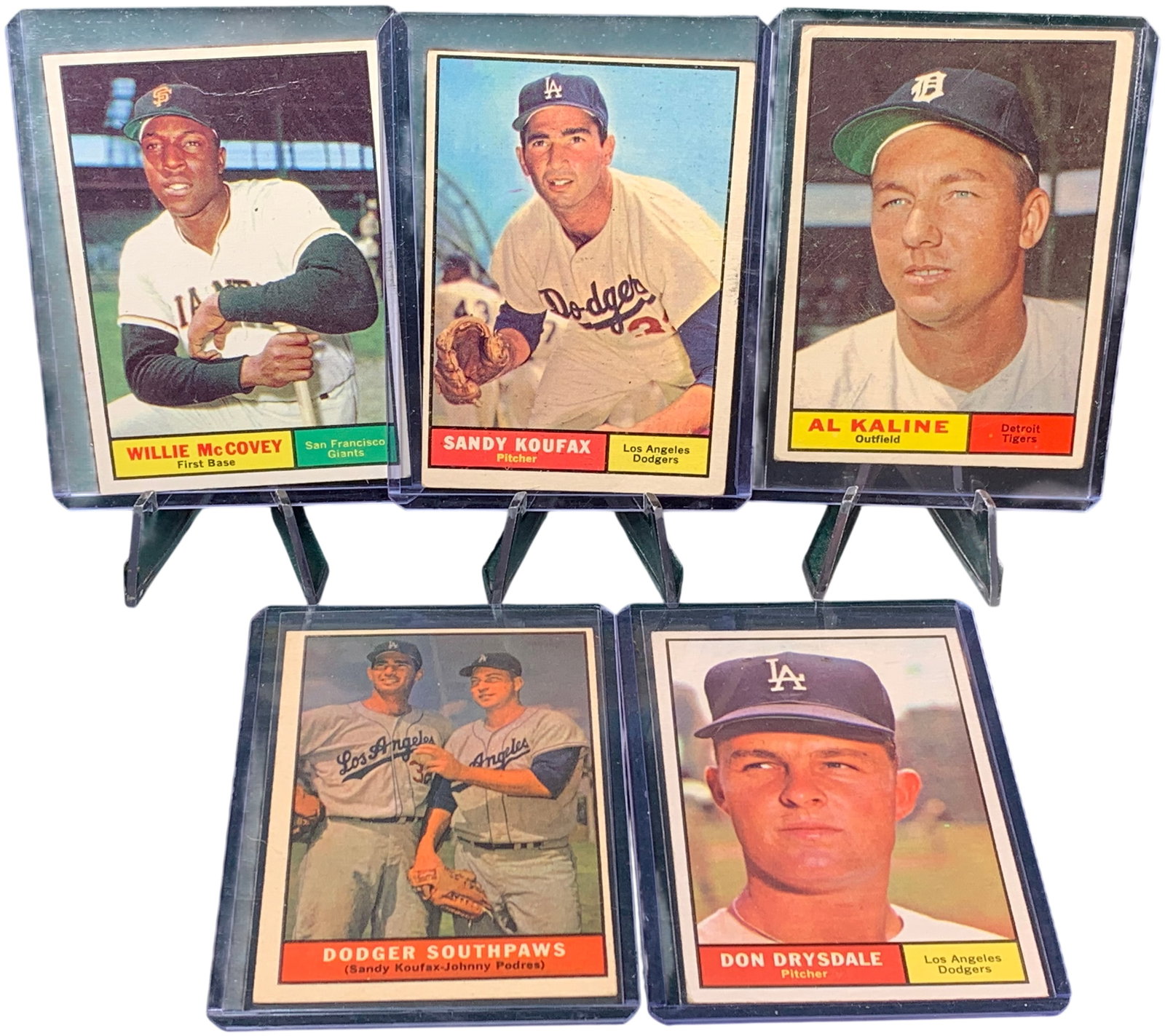 A Collection of Five 1961 Topps Baseball Cards Including Sandy Koufax and Willie McCovey (1 of 10)