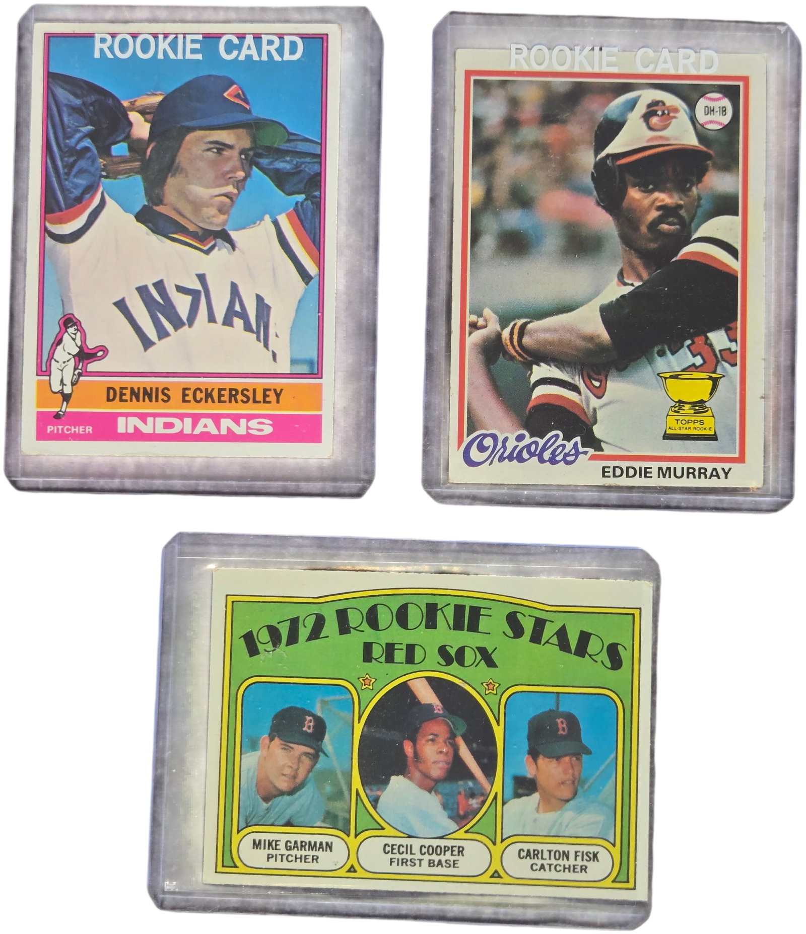 A Trio of Vintage Topps Baseball Rookie Cards Featuring Carlton Fisk Dennis Eckersley and Eddie (1 of 7)