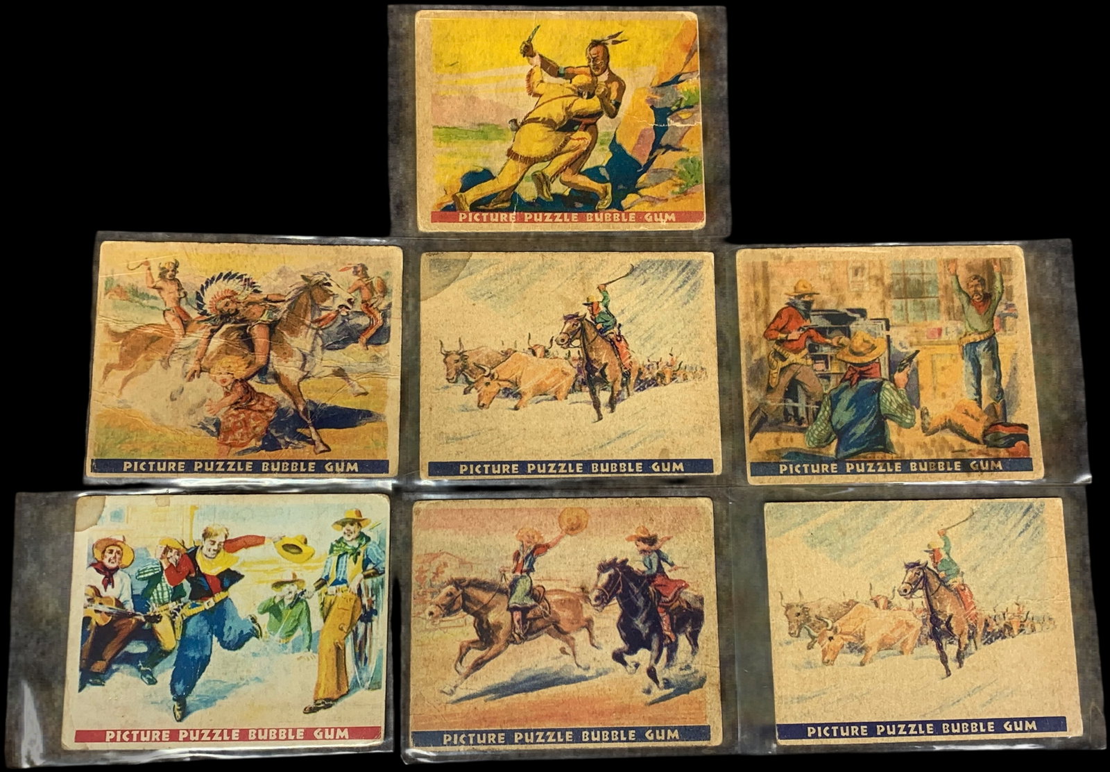 A Collection of 1933 Gum Inc Wild West Series Picture Puzzle Bubble Gum Cards: A group of vintage non-sport trading cards from the Wild West Series, produced by Gum, Incorporated of Philadelphia, Pennsylvania, dating to approximately 1933. This series, marketed as Picture Puzzle