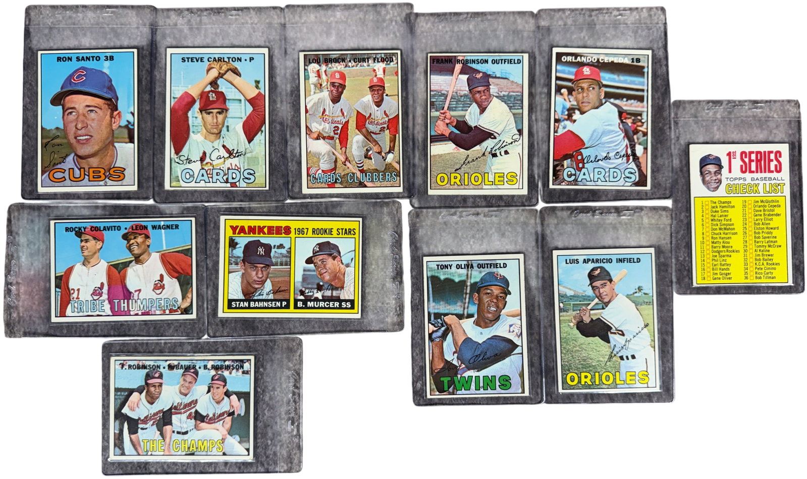 A Collection of 1967 Topps Baseball Cards Featuring Hall of Fame Stars (1 of 20)