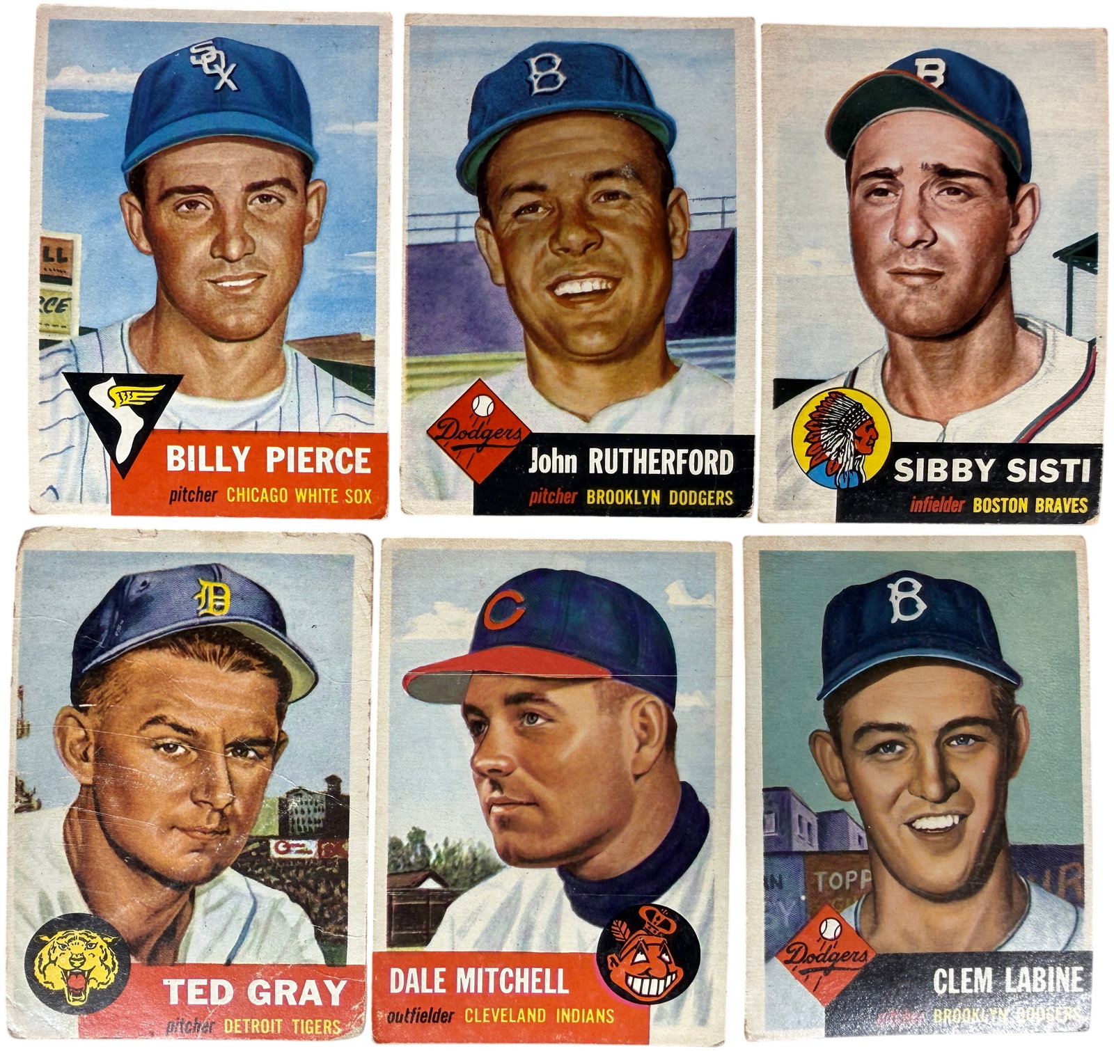 A Collection of Six 1953 Topps Baseball Cards Including John Rutherford Rookie Card (1 of 13)