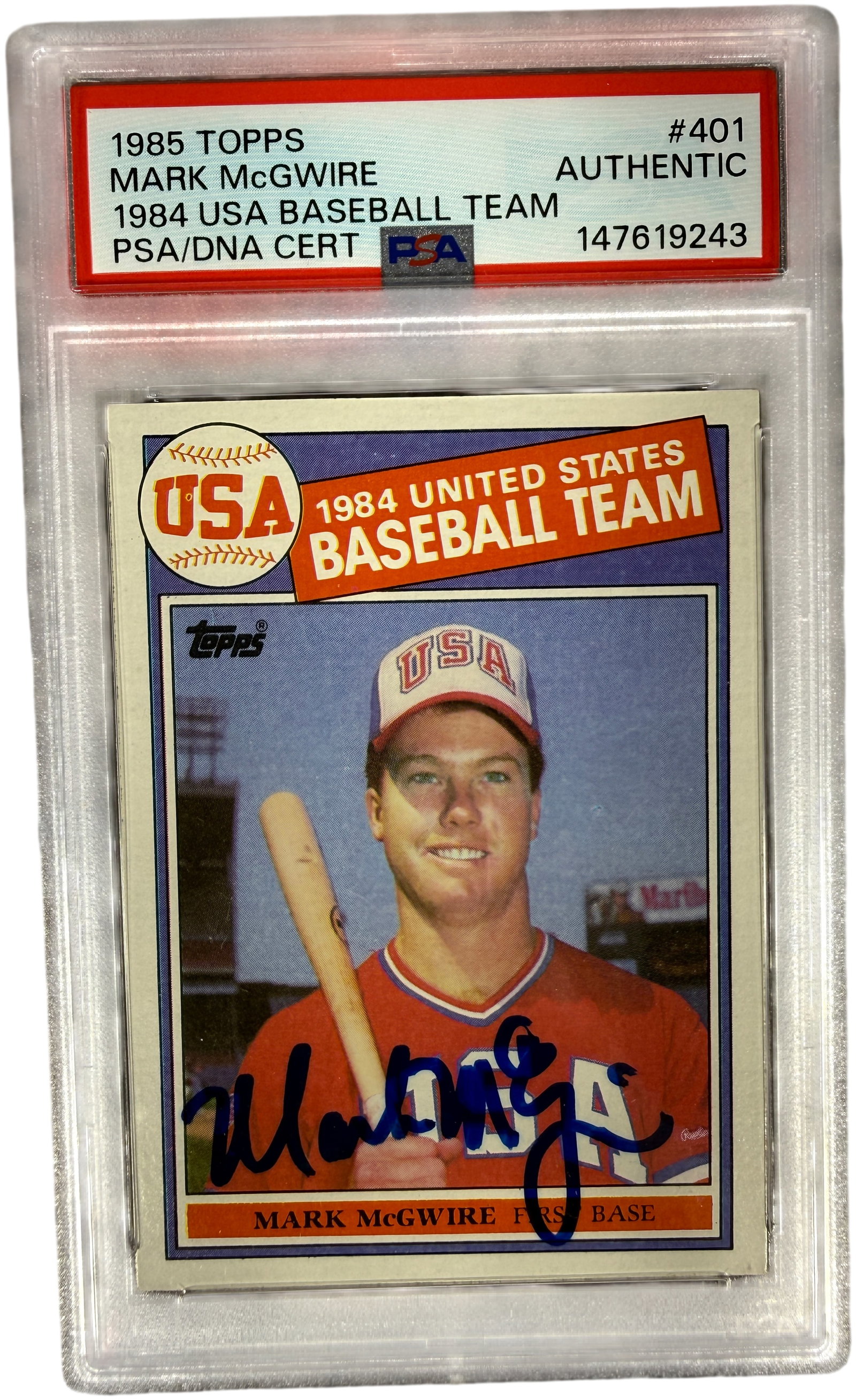 1985 Topps Mark McGwire Signed Rookie Card Number 401 USA Baseball PSA DNA Authentic (1 of 9)