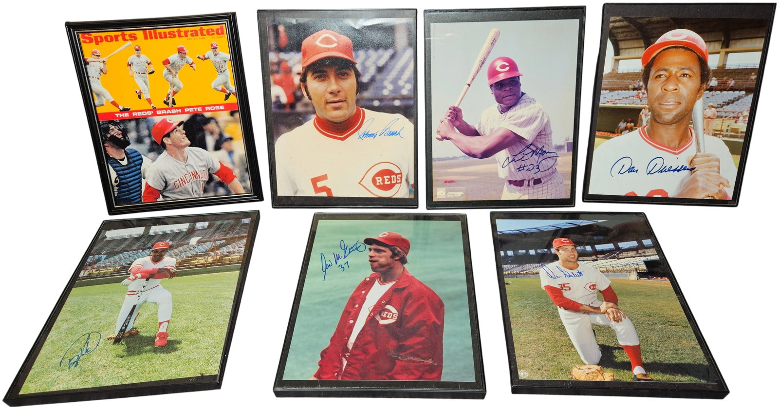 A Collection of Framed Cincinnati Reds Memorabilia Items Including Signed Photographs and a Sports (1 of 9)