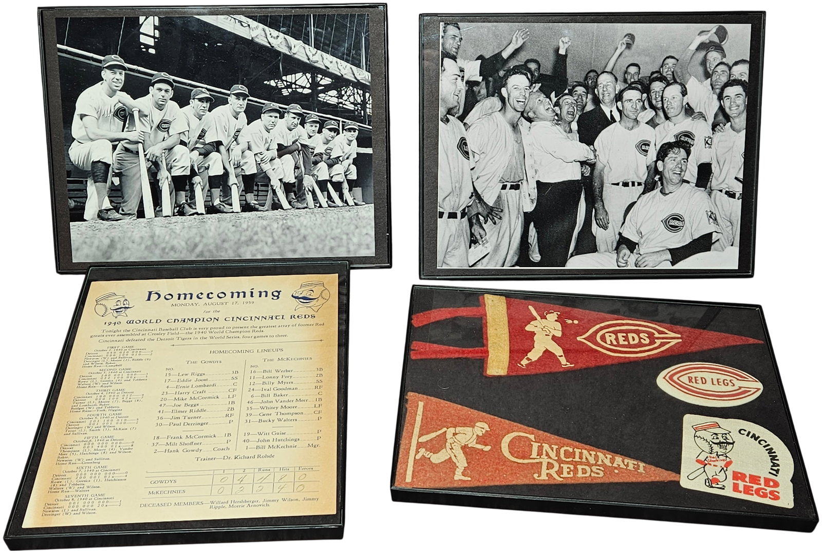 A Collection of Framed Cincinnati Reds Historical Memorabilia Including 1940 World Series (1 of 6)