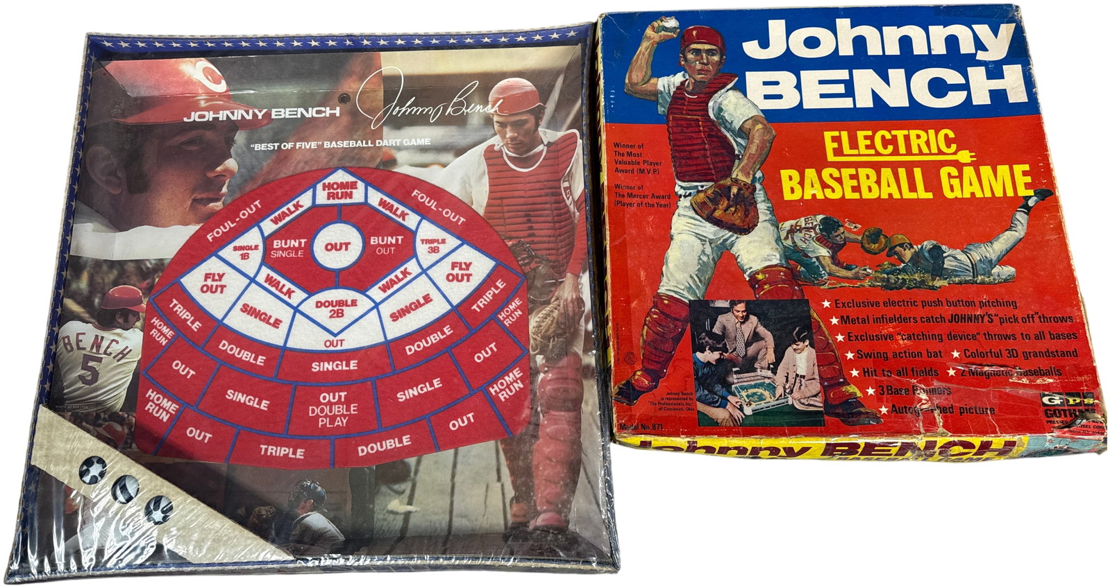 Vintage Johnny Bench Baseball Games Including Gotham Electric Baseball Game and IMM Corp Dart Game (1 of 12)