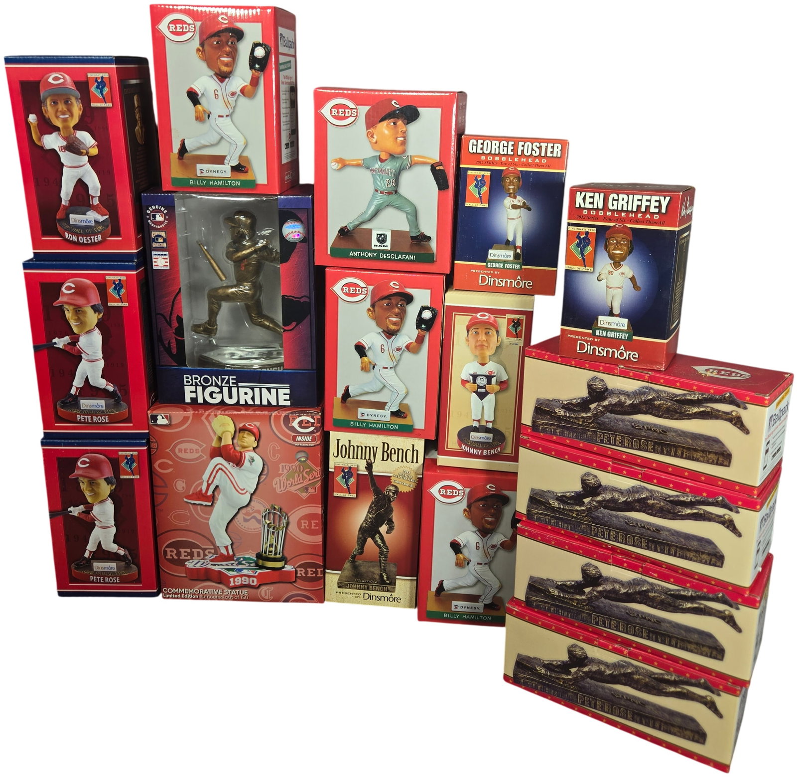 A Collection of Cincinnati Reds Baseball Memorabilia Items Including Bobbleheads and Statues (1 of 7)