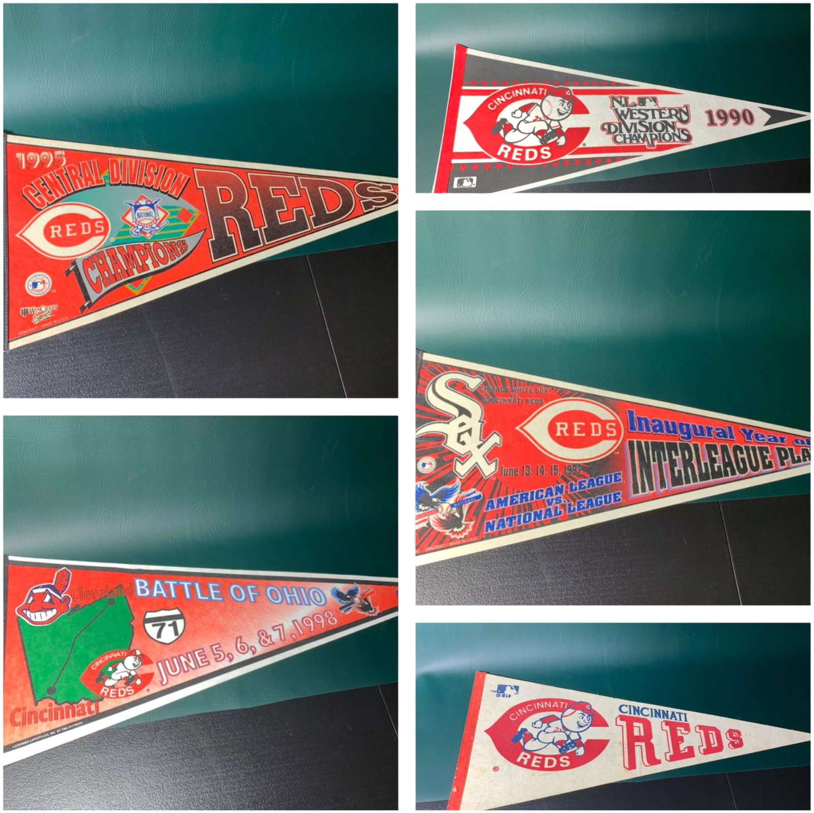 A group of Cincinnati Reds Commemorative and Team Baseball Pennants (1 of 15)