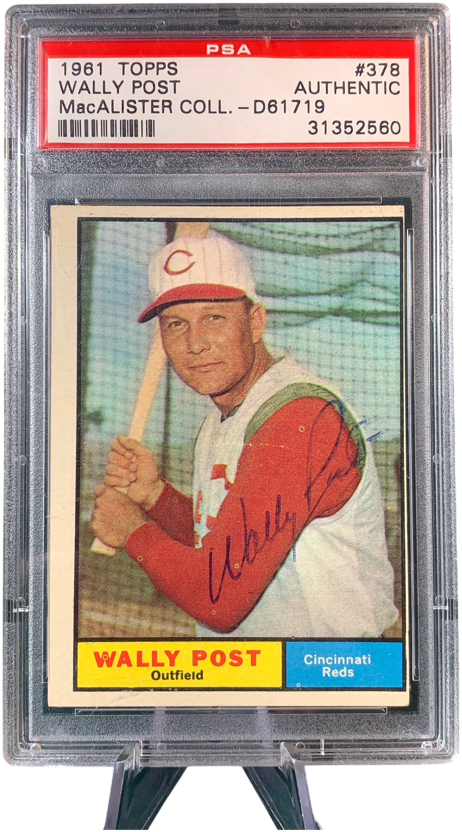 1961 Topps #378 Wally Post Autograph Cincinnati Reds PSA Authentic MacALISTER COLL. (1 of 7)