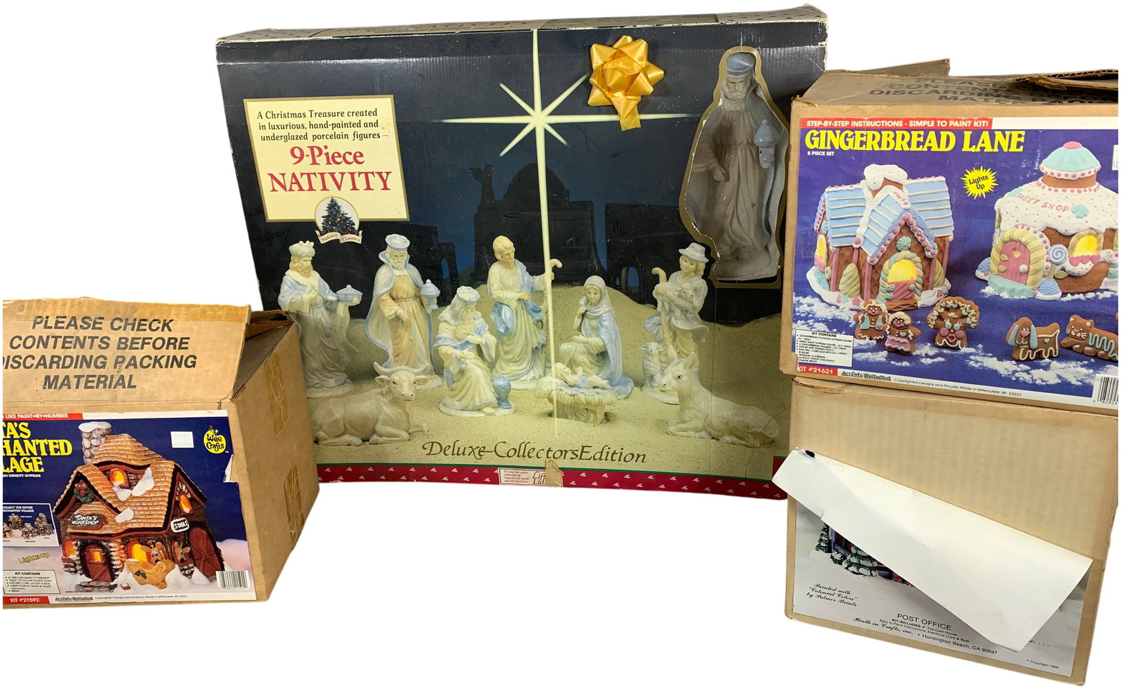 A Collection of Vintage Christmas Decorative Items including Holiday Classics Nativity Set and Wee (1 of 9)