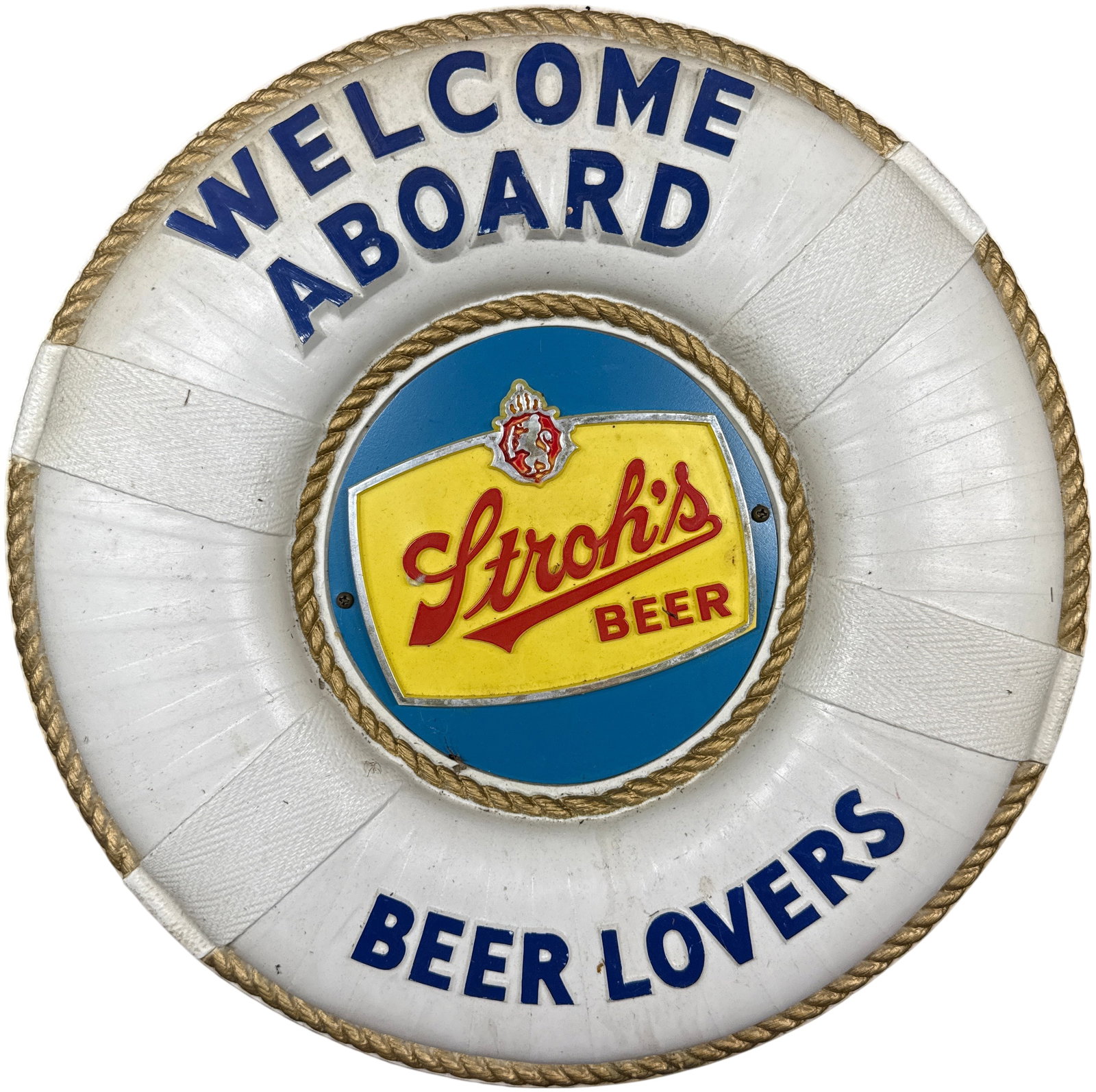 Vintage Stroh's Beer Welcome Aboard Light-Up Life Preserver Sign (1 of 9)