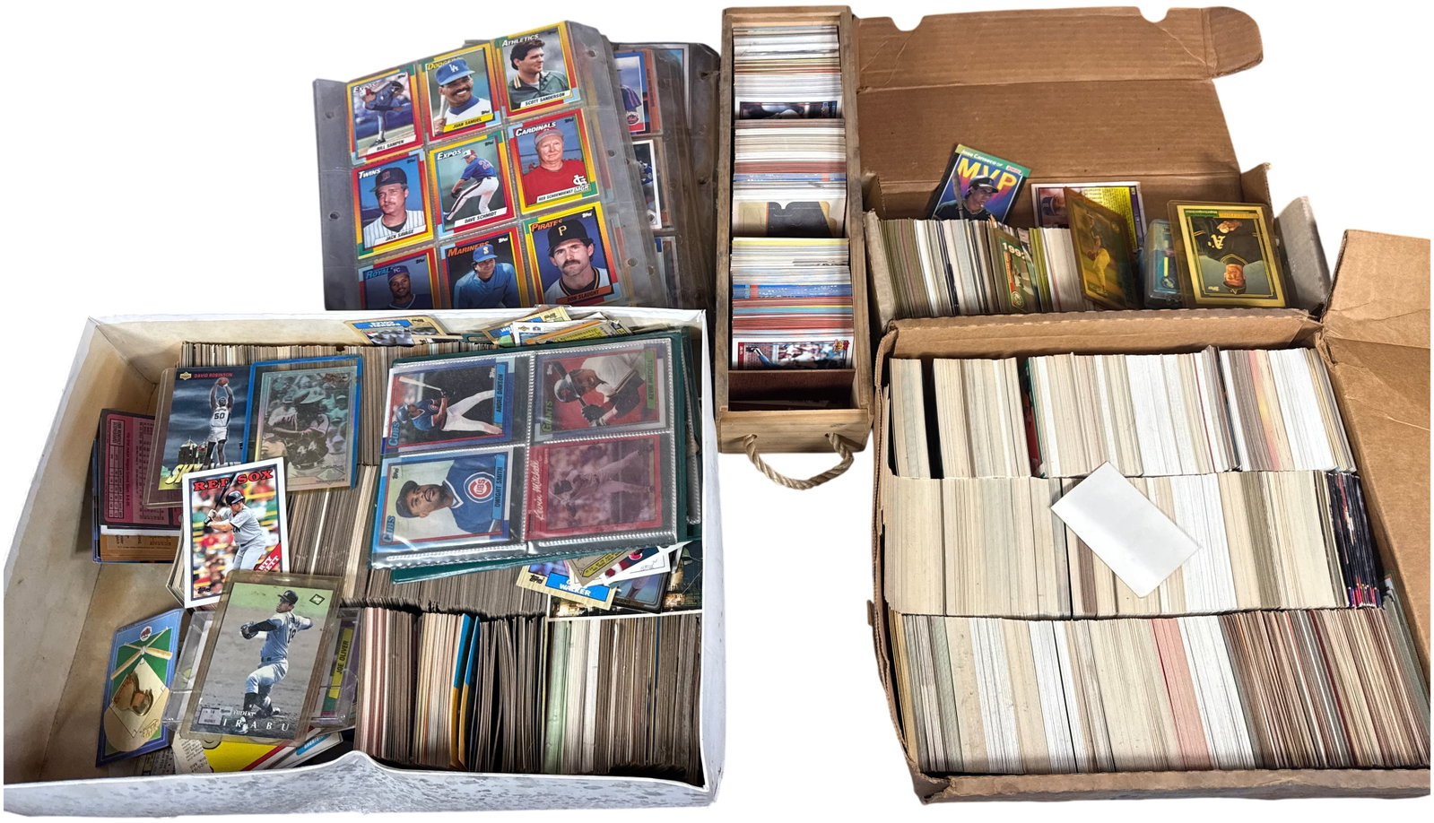 A Collection of Vintage Baseball and Basketball Trading Cards Circa 1987-1998: This collection consists of several a group of sports trading cards, primarily Major League Baseball (MLB) from the late 1980s and early 1990s. Manufacturers represented include Topps, Upper Deck, Don