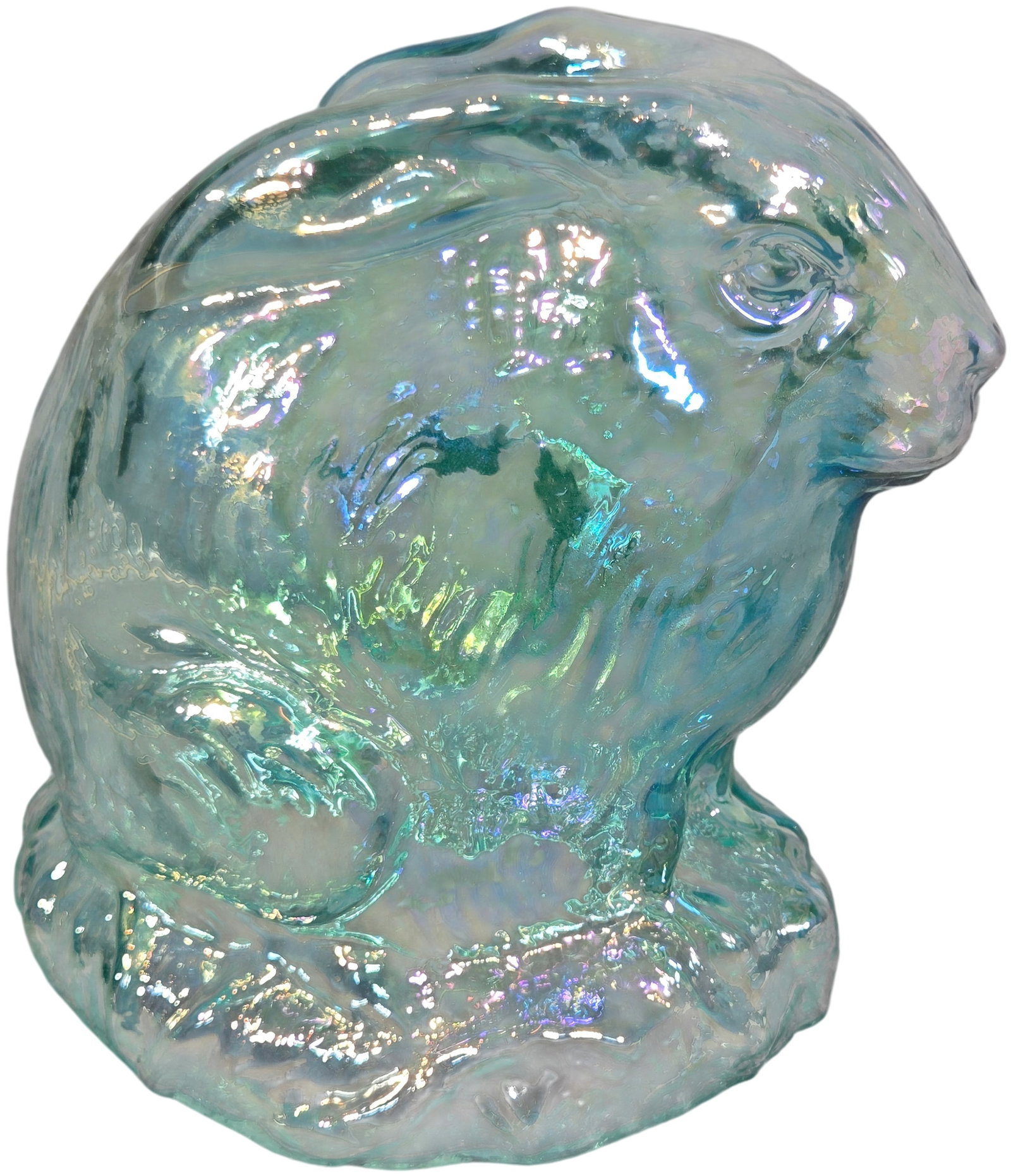 Iridescent Aqua Glass Hollow Rabbit Figurine (1 of 8)