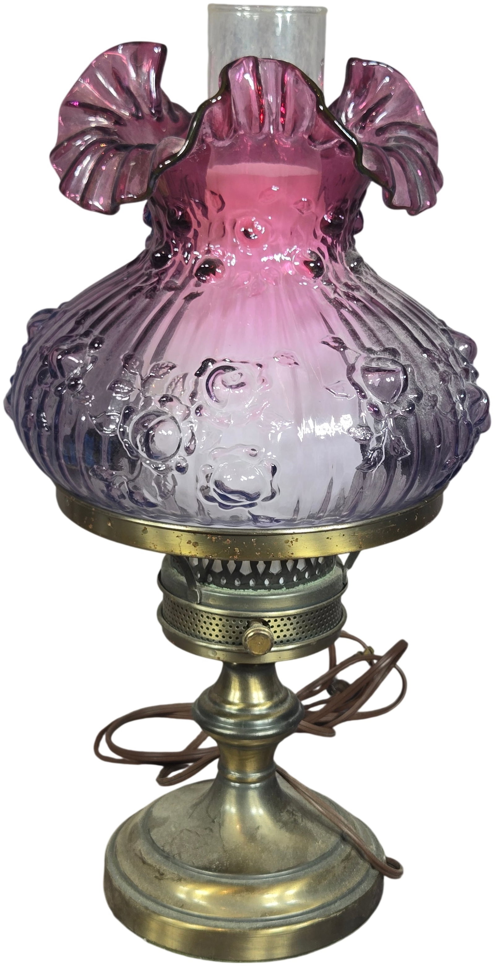Victorian Style Cranberry to Amethyst Puffy Rose Glass Table Lamp (1 of 4)