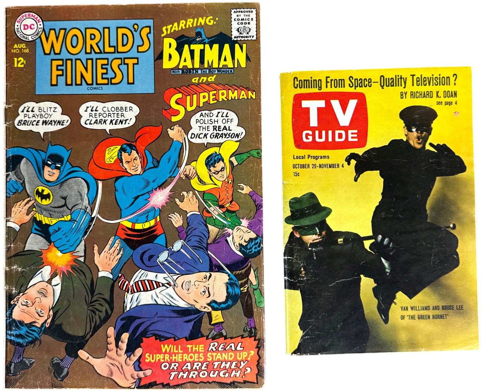 Vintage 1960s Publications Including TV Guide with Bruce Lee Cover and World's Finest Comics Number (1 of 15)