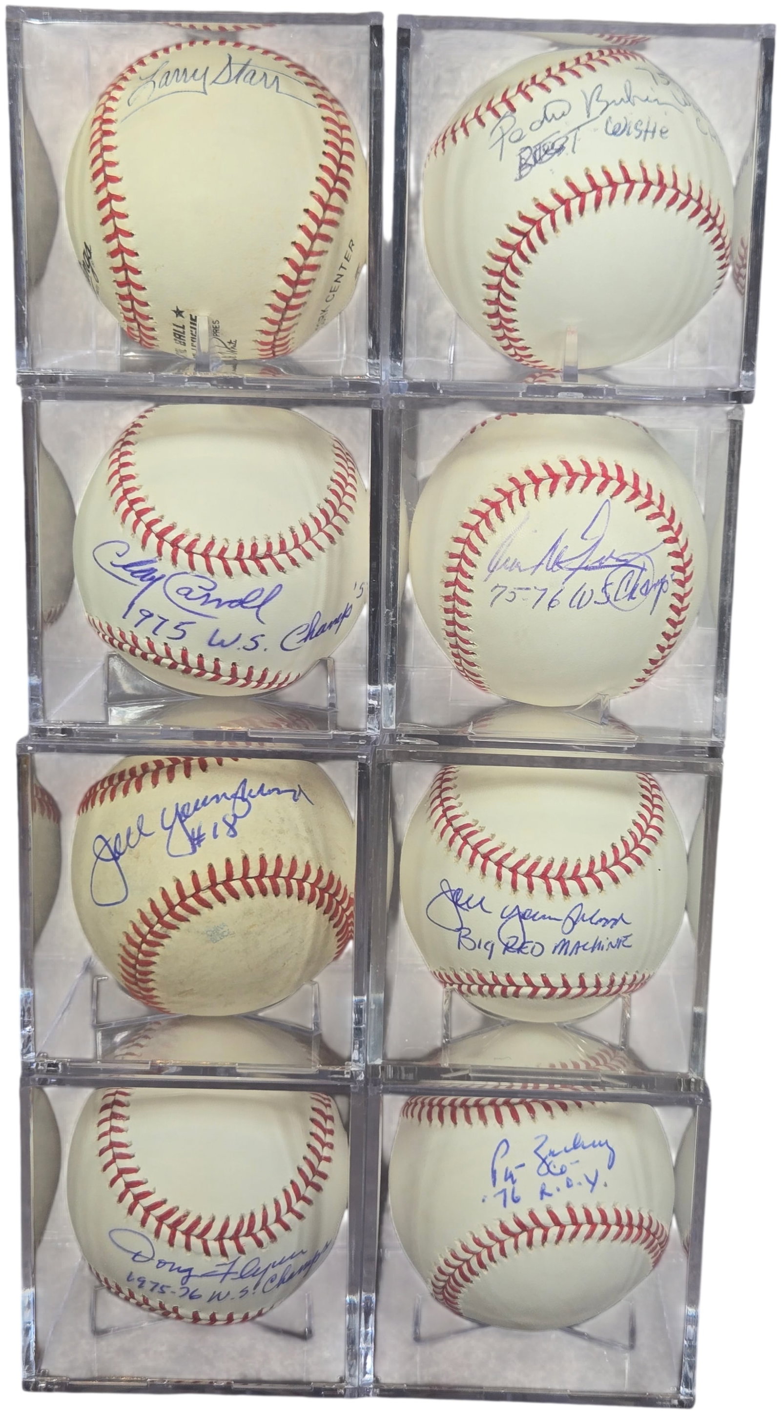 Collection of Single-Signed Cincinnati Reds Big Red Machine Autographed Baseballs: This lot features a collection of individual autographed baseballs featuring players and staff from the Cincinnati Reds Big Red Machine era of the mid-1970s. Each baseball is signed in ink and is cont
