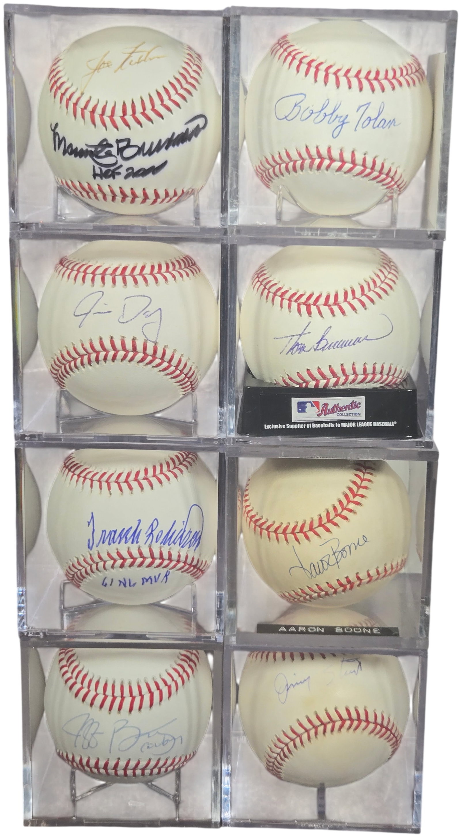 A Collection of Autographed Cincinnati Reds and National League Baseballs Including Frank Robinson: This lot consists of individual autographed baseballs primarily featuring notable players from the Cincinnati Reds and National League history. The collection includes a Rawlings Official Major League