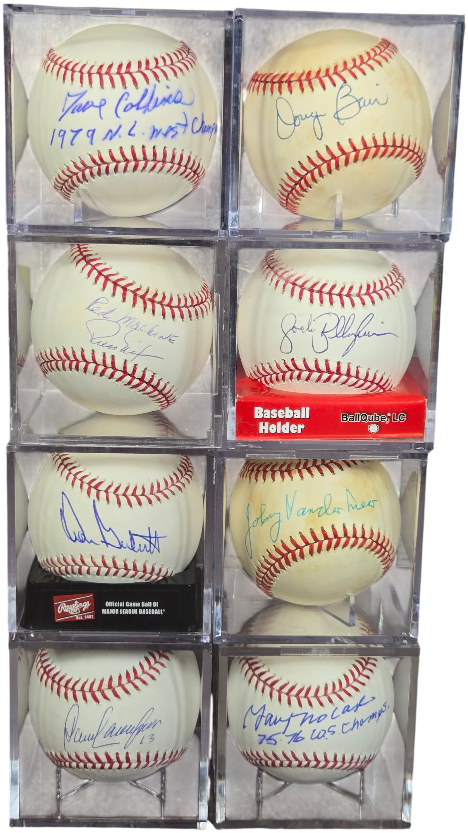 Collection of Autographed Cincinnati Reds Baseballs Featuring Johnny Vander Meer and Big Red Machine: A collection of autographed baseballs featuring prominent players associated with the Cincinnati Reds franchise, with a focus on the 1970s Big Red Machine era. The collection includes a ball signed