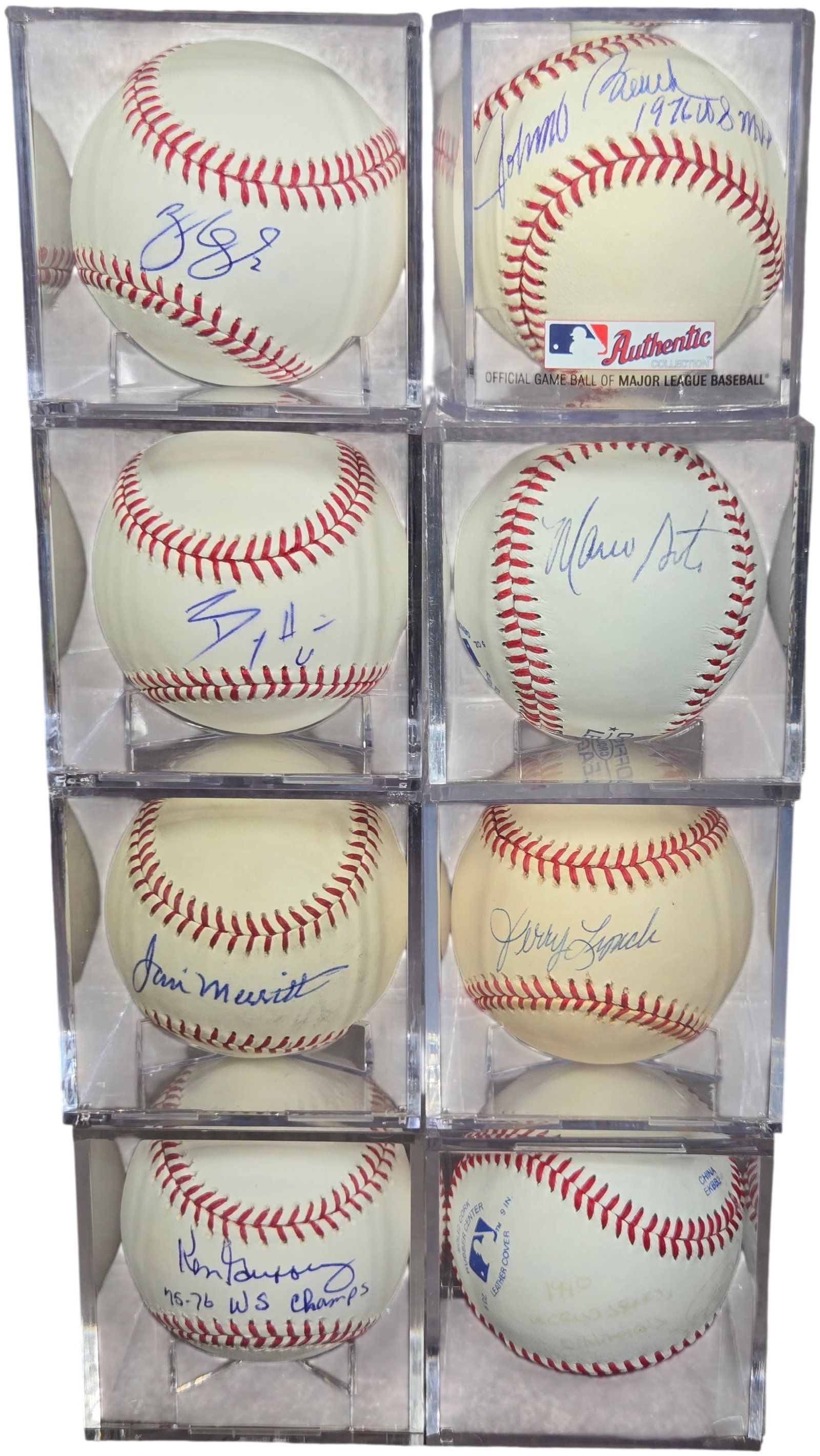 A Collection of Cincinnati Reds Autographed Baseballs Including Johnny Bench and Tony Perez: This collection features several autographed baseballs primarily associated with the Cincinnati Reds and the Big Red Machine era. Identified signatures include Hall of Famers Johnny Bench and Tony