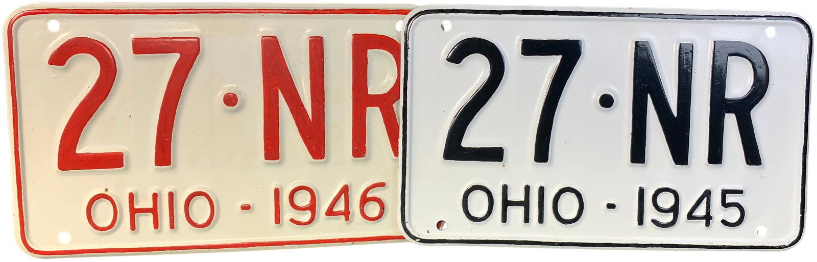 Pair of Vintage Ohio Metal License Plates, 1945 and 1946, Registration 27·NR (1 of 2)