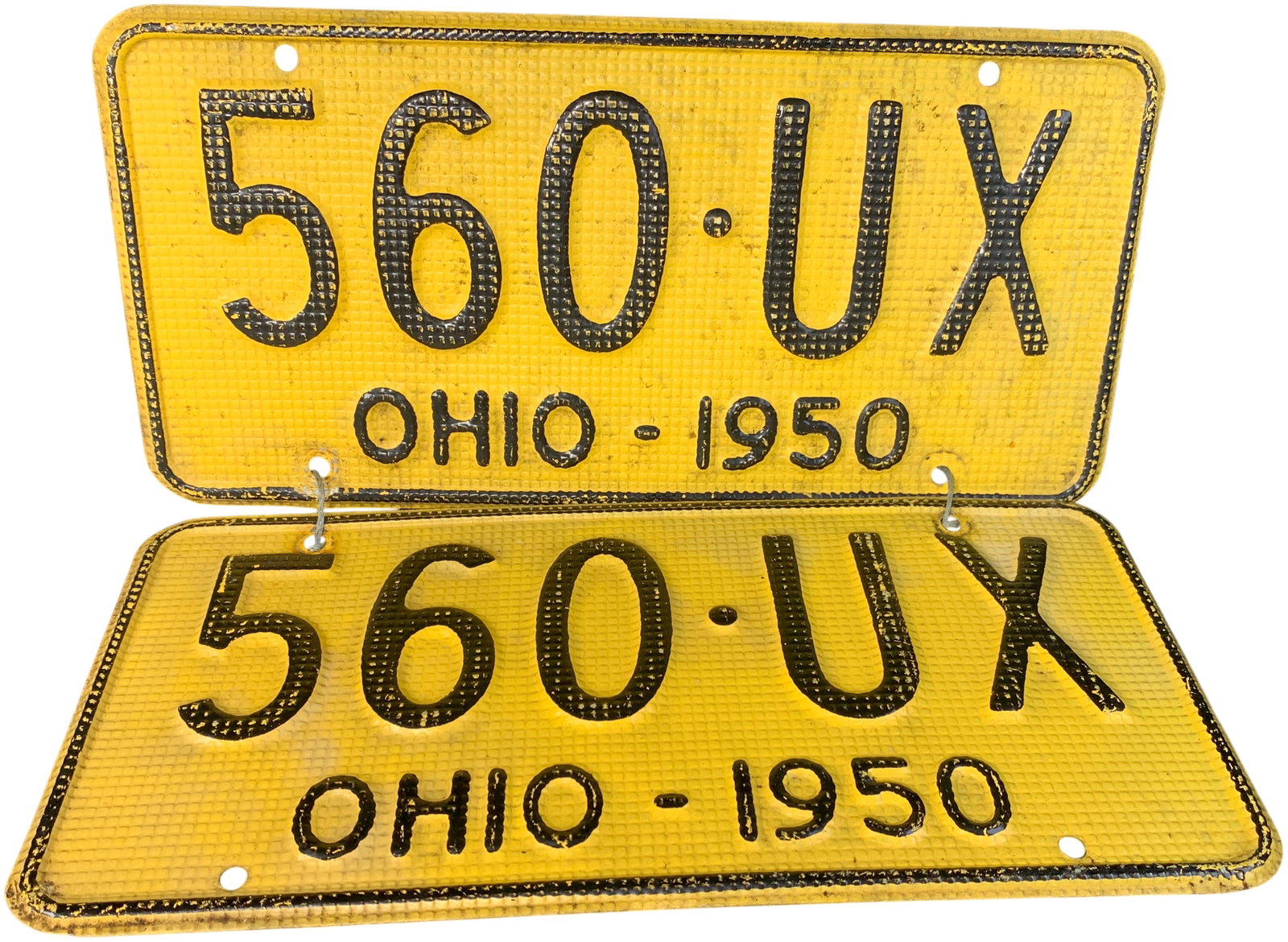 A Pair of 1950 Ohio Waffle Texture License Plates (1 of 2)