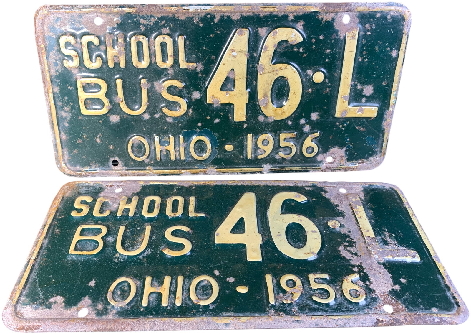 A Pair of Vintage 1956 Ohio School Bus License Plates (1 of 2)
