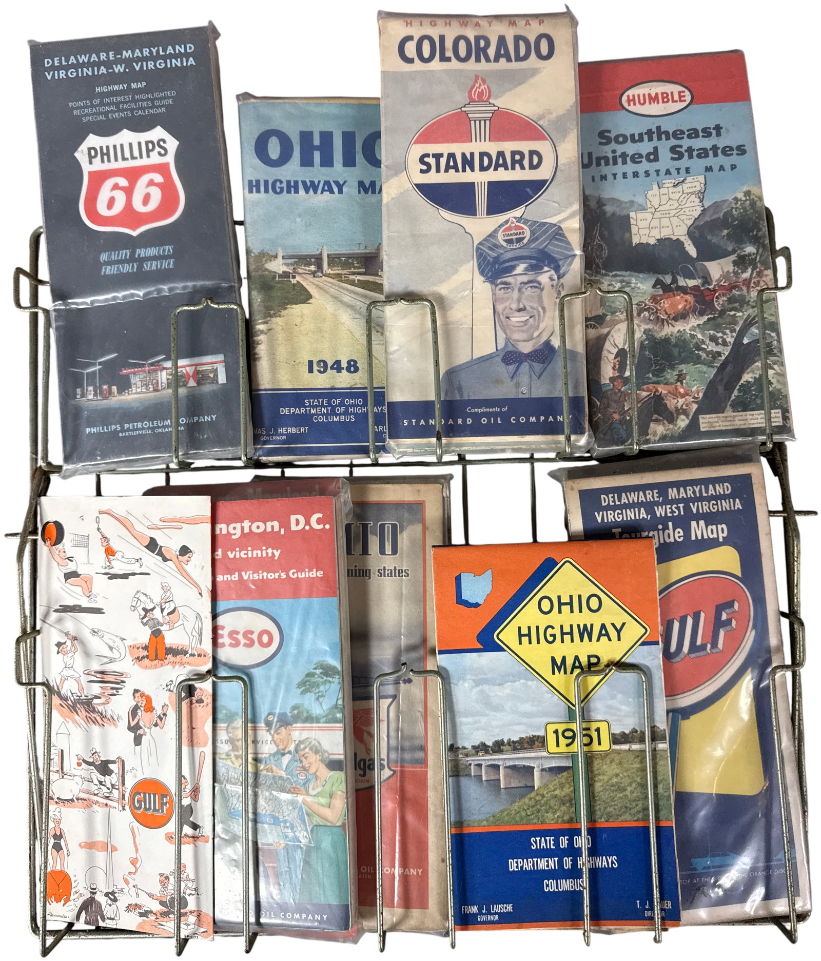A collection of Vintage Petroliana Road Maps and Wire Display Rack (1 of 10)