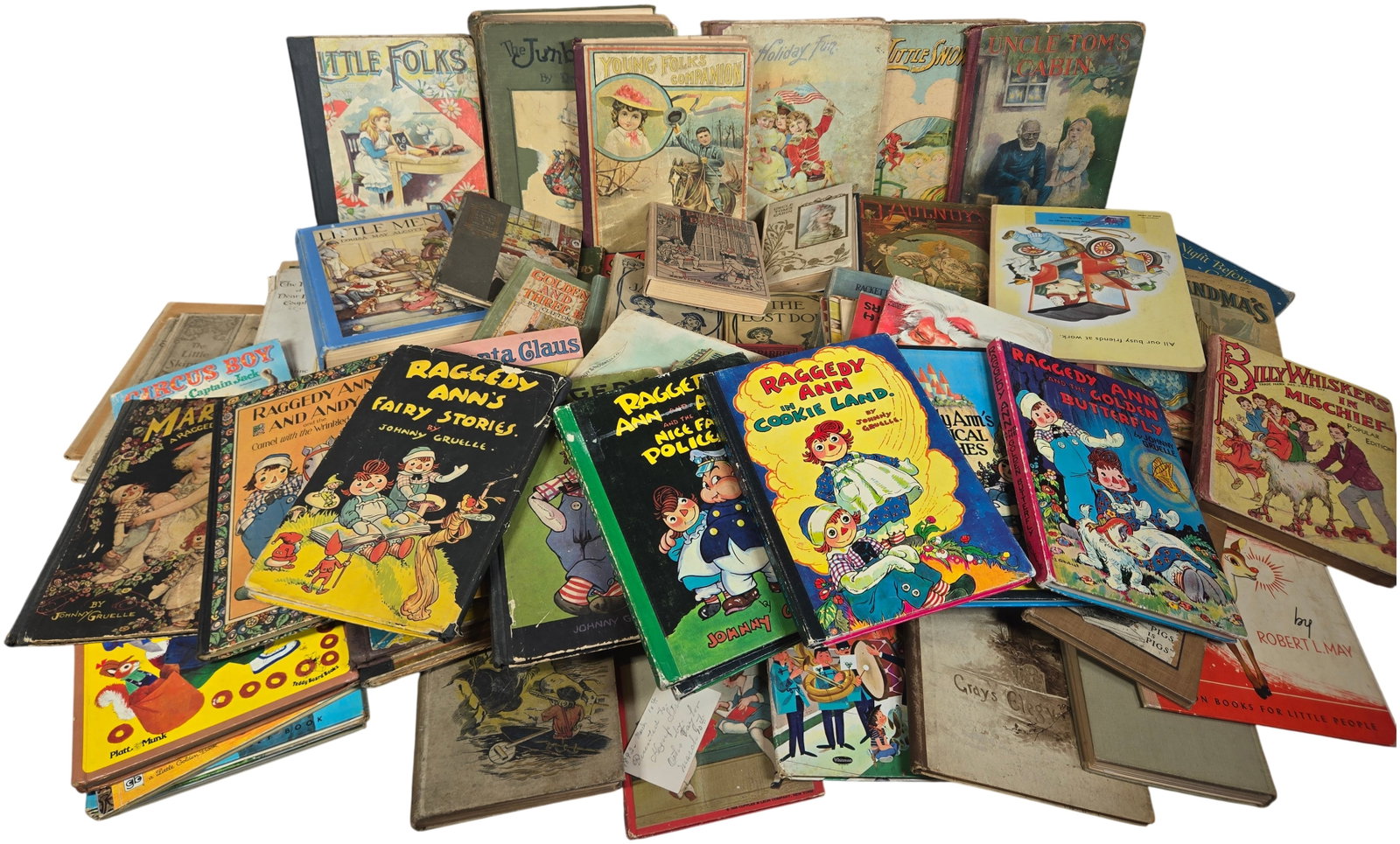 Various Authors. An Assortment of Vintage Children's Books. Various Publishers, c. 1890-1970.: This expansive collection of vintage children's literature includes a wide variety of titles from the late 19th through the mid-20th century. A significant portion of the lot features the Raggedy Ann 
