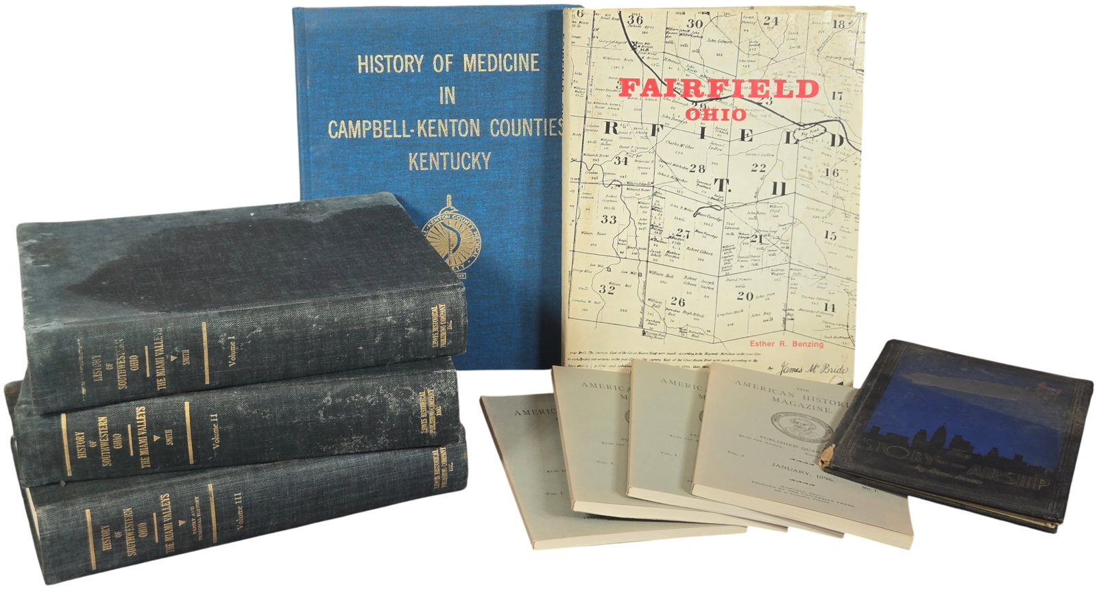 A Collection of Ohio and Kentucky Regional History Works and Aviation Ephemera. 1896-1978.: This collection comprises several works of regional history and historical ephemera primarily focused on the Ohio and Kentucky areas. The cornerstone of the group is a three-volume set of History of S