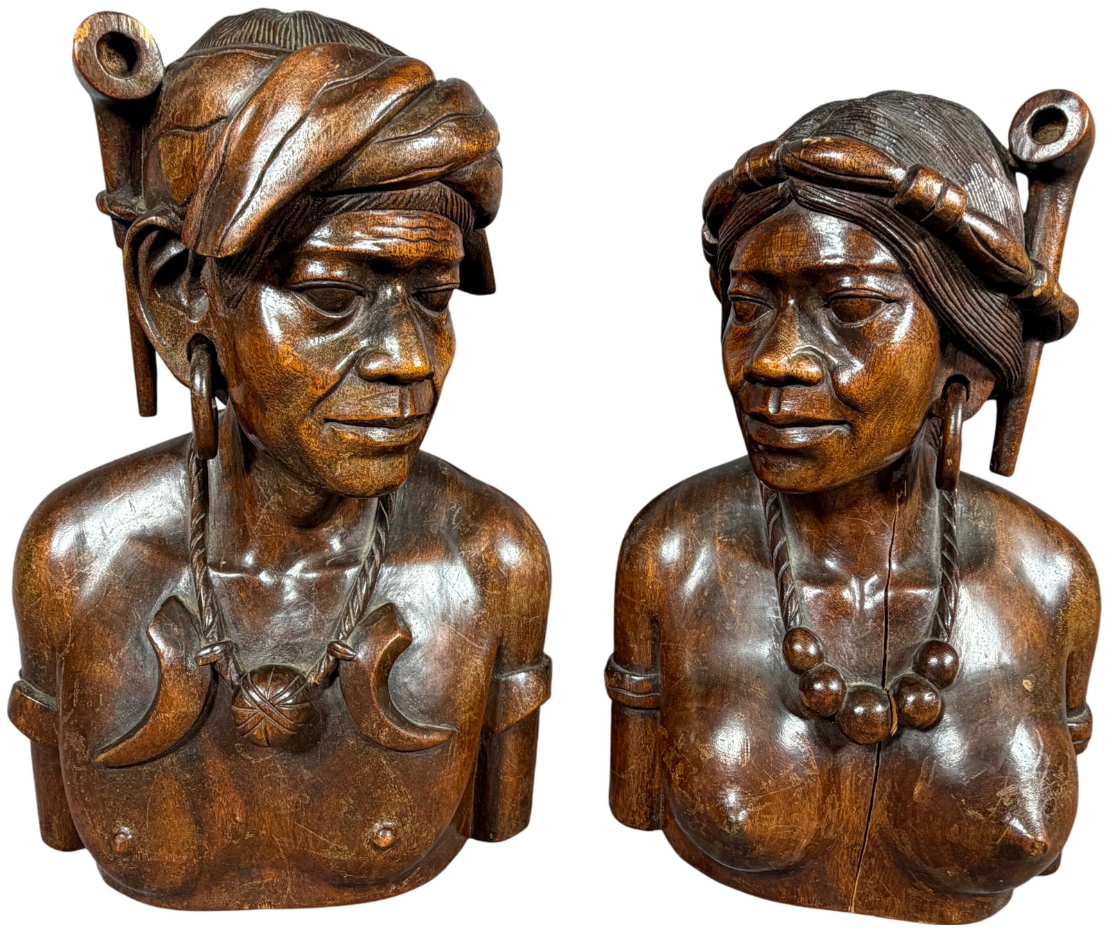 A Pair of Carved Hardwood Tribal Busts in the Style of Igorot Folk Art (1 of 7)