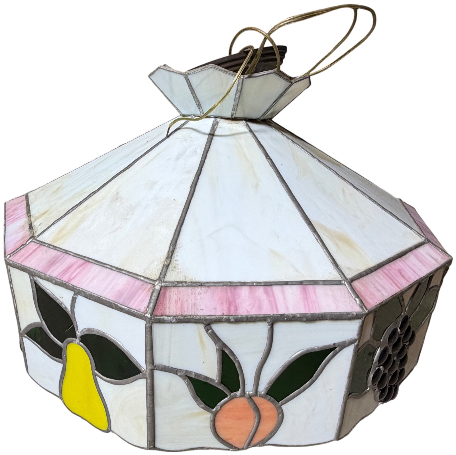 Large Octagonal Tiffany Style Leaded Slag Glass Fruit Motif Pendant Light (1 of 7)