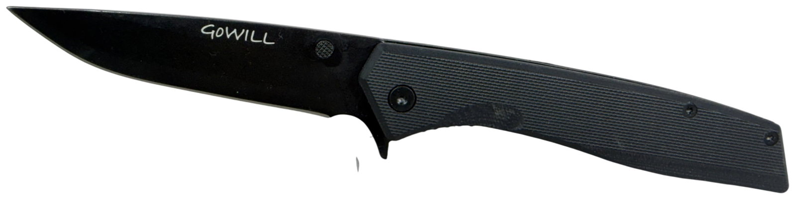 GOWILL Folding Pocket Knife with Black G10 Handle: This GOWILL folding pocket knife features a black-coated drop-point blade. It is designed with a flipper tab and a knurled thumb stud for one-handed opening. The handle is constructed with black textu