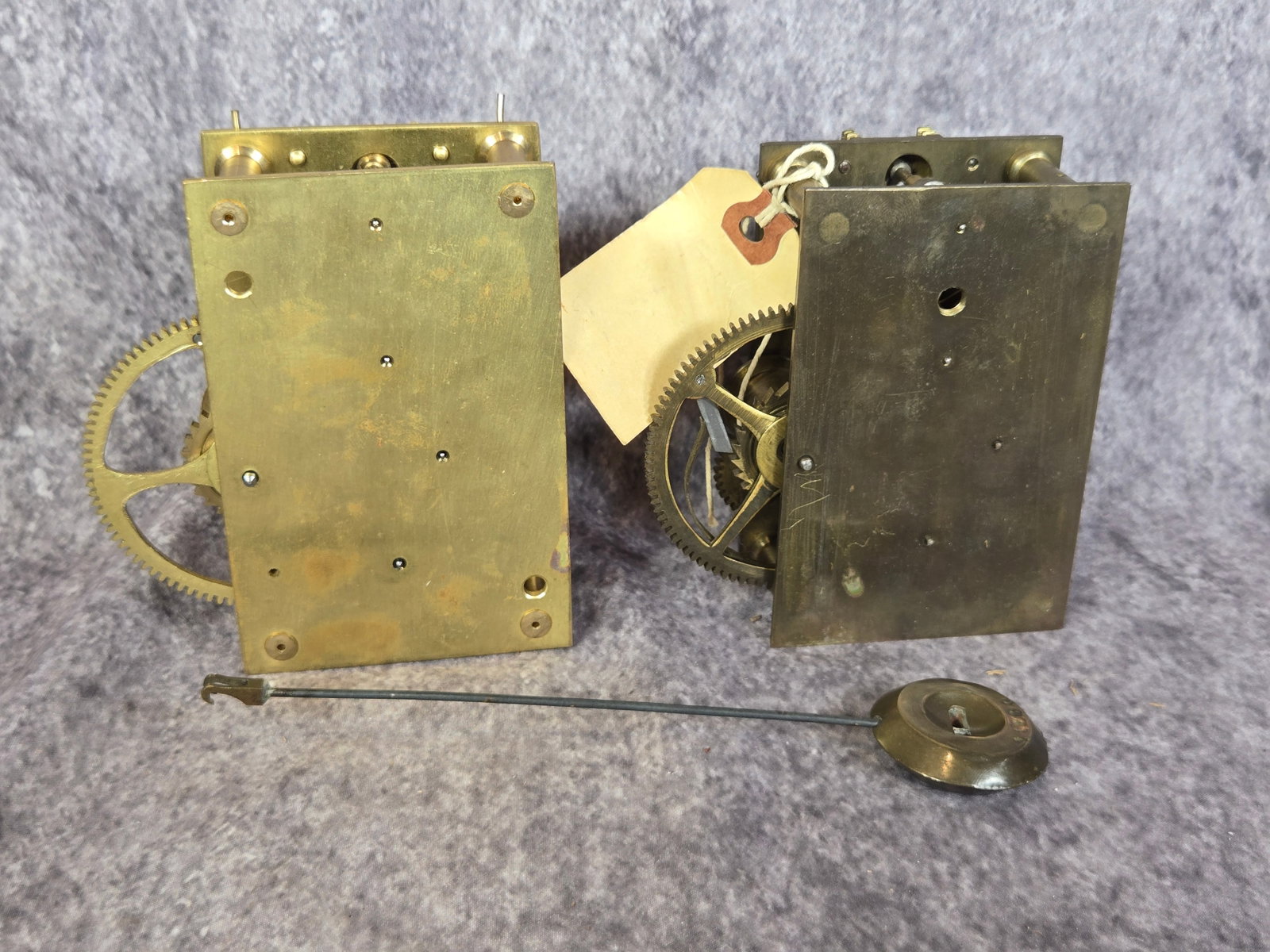 Two Brass Banjo Clock Movements and Pendulum - 2