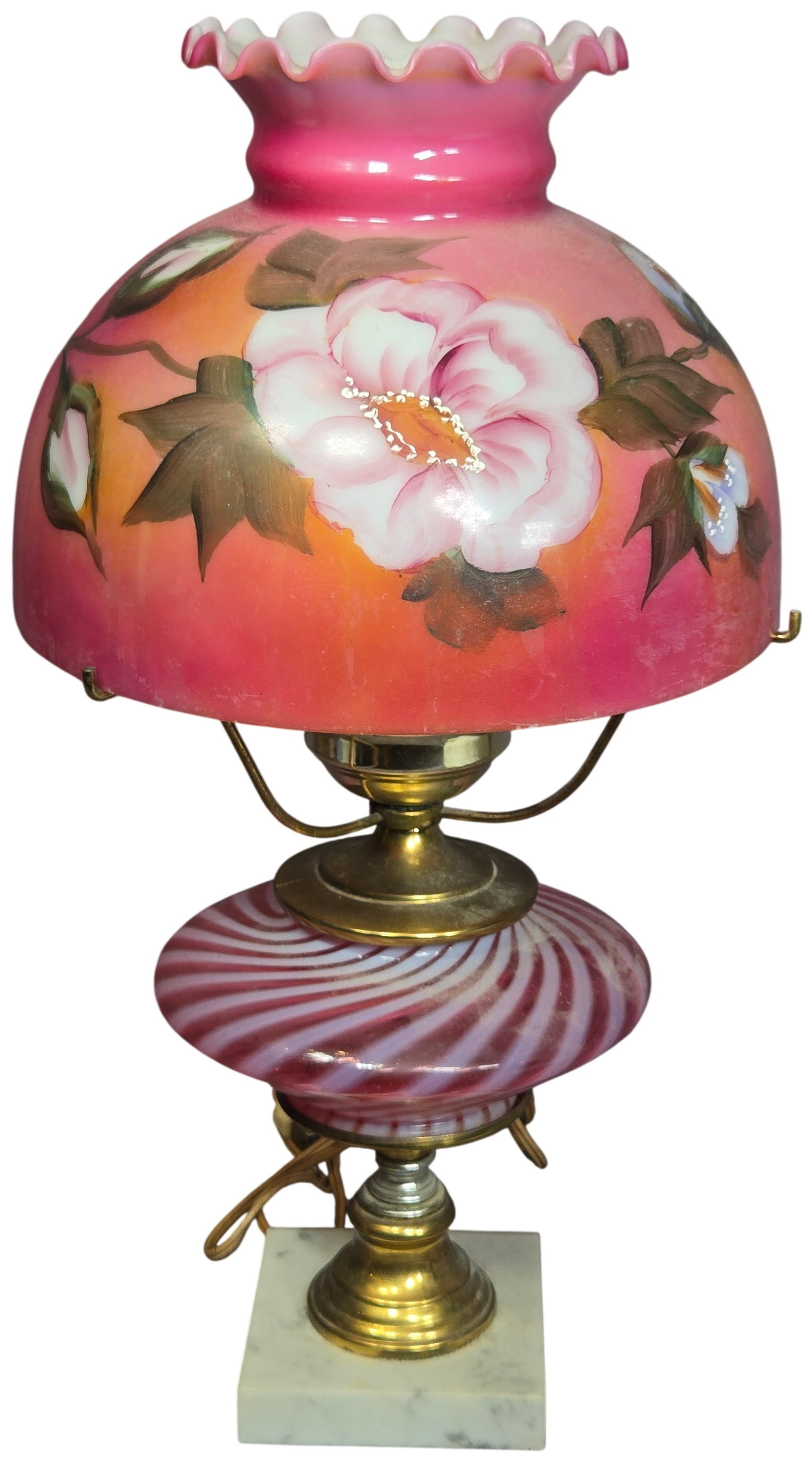 Victorian Style Gone With the Wind Electric Parlor Lamp with Hand Painted Satin Glass Shade (1 of 8)