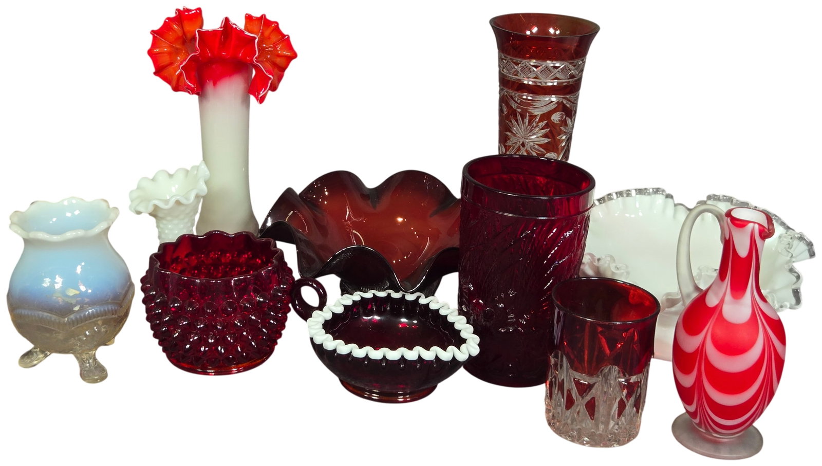 A Collection of American and European Art Glass including Fenton Ruby and Milk Glass (1 of 15)