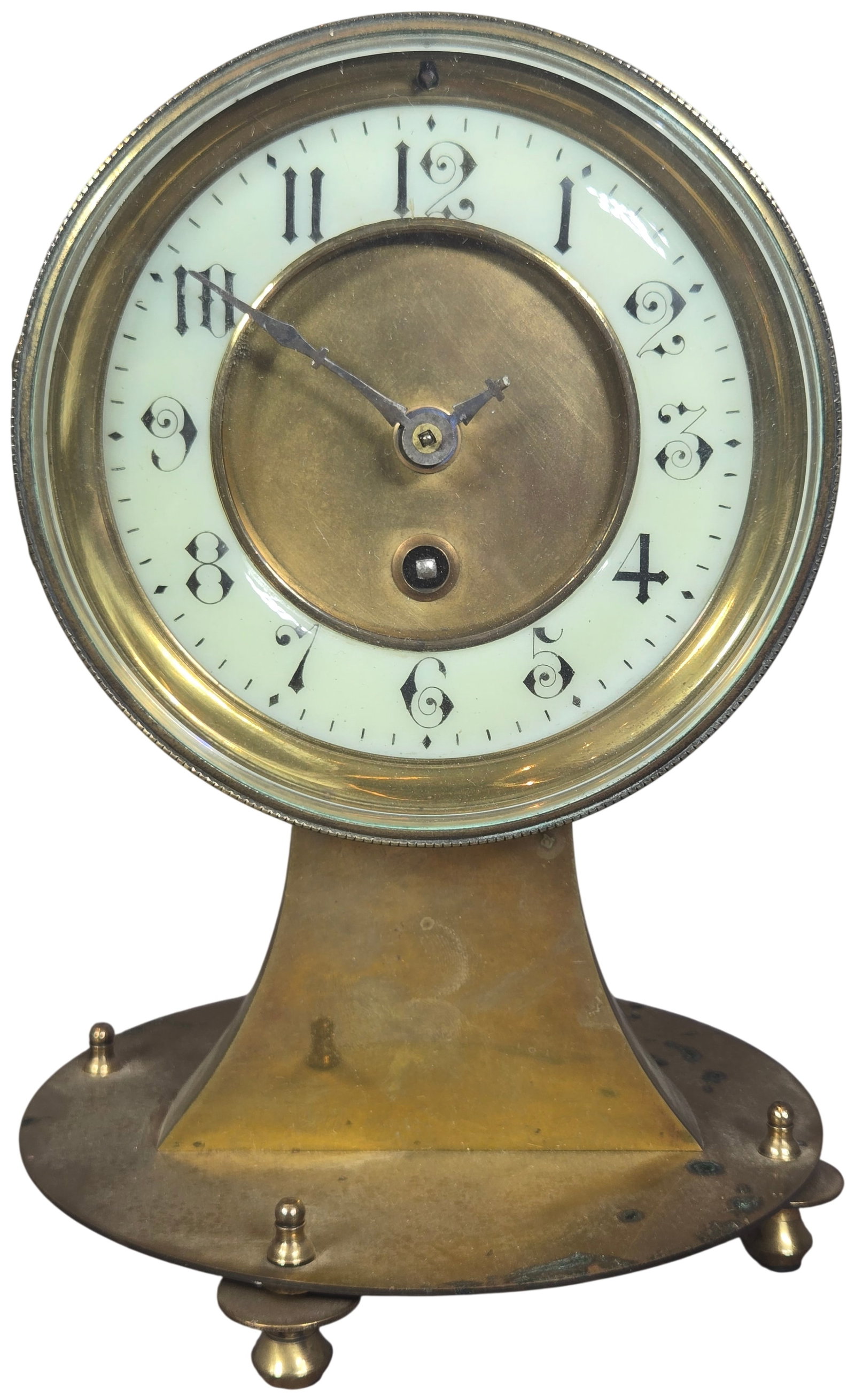 Brass Drum Head Mantel Clock on Pedestal Base (1 of 6)